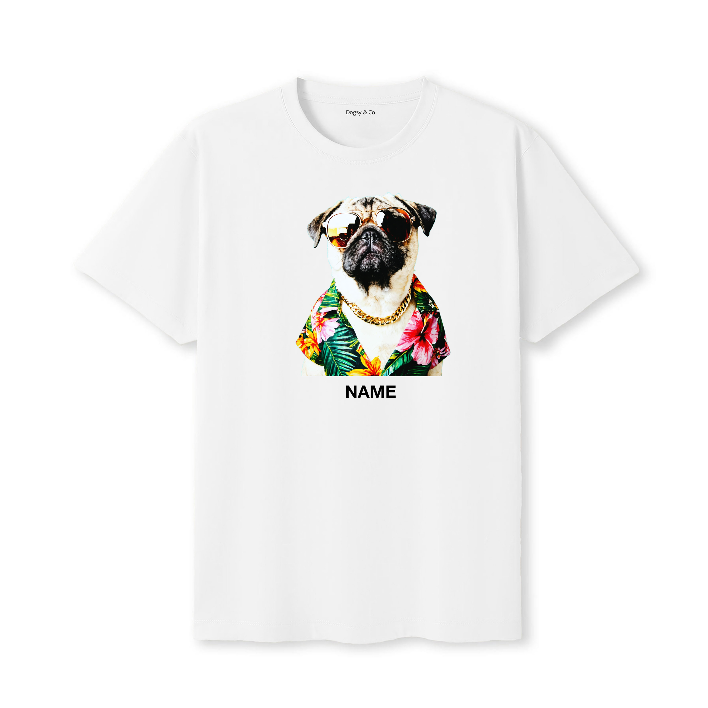 Pug Hawaii Dog Custom T-Shirt - White