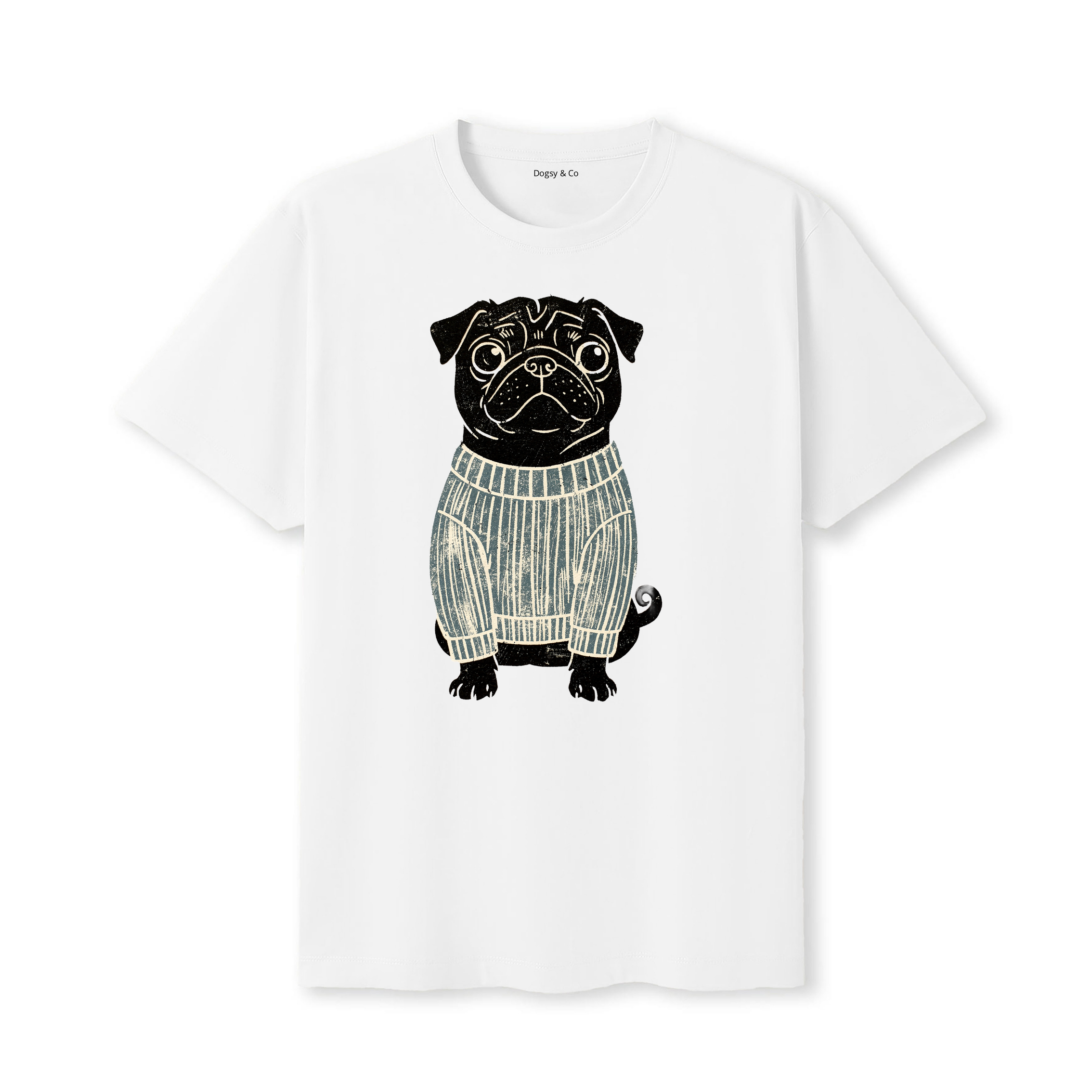Pug Jumper Dog T-Shirt - White