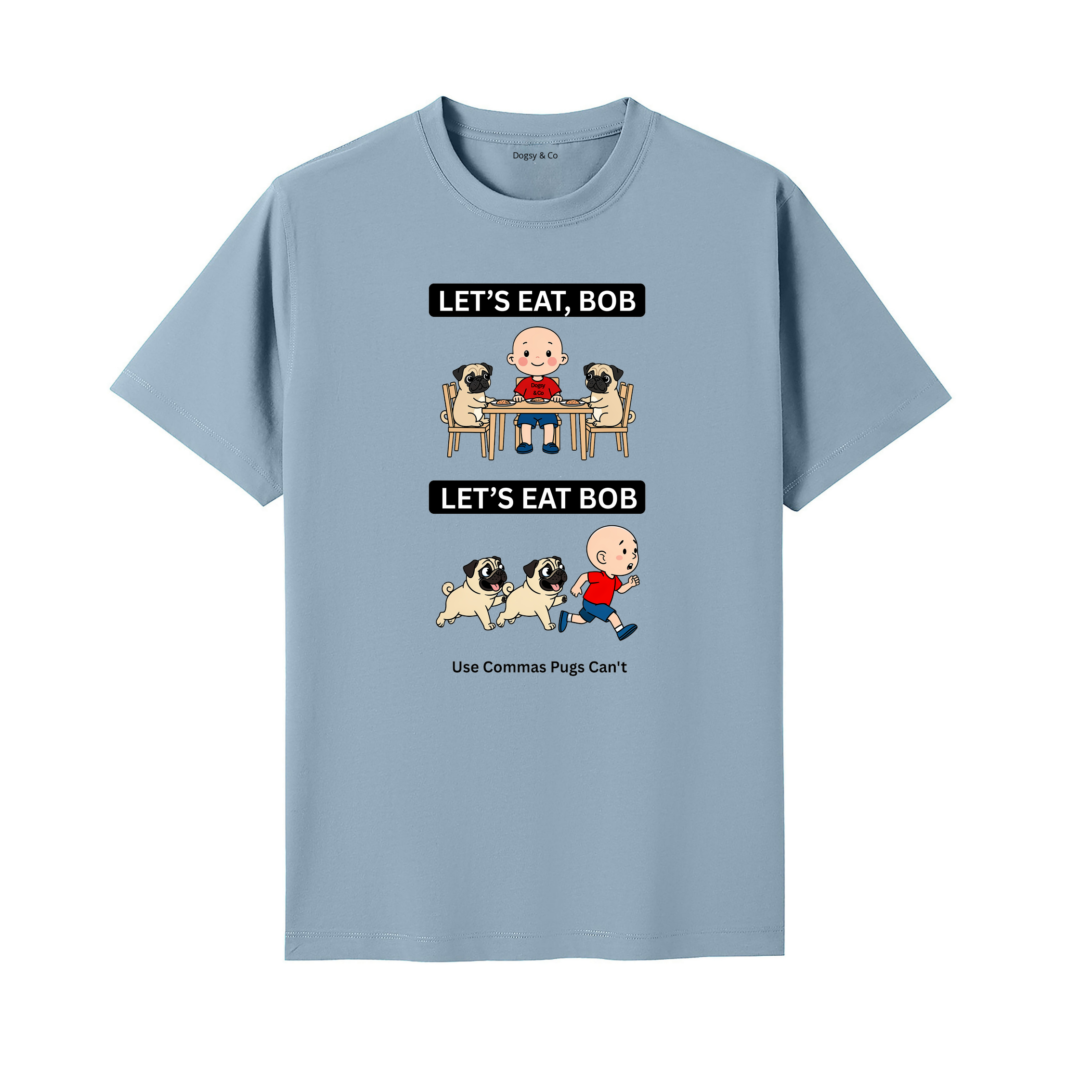 Pug Let's Eat Bob T-Shirt - seafoam blue
