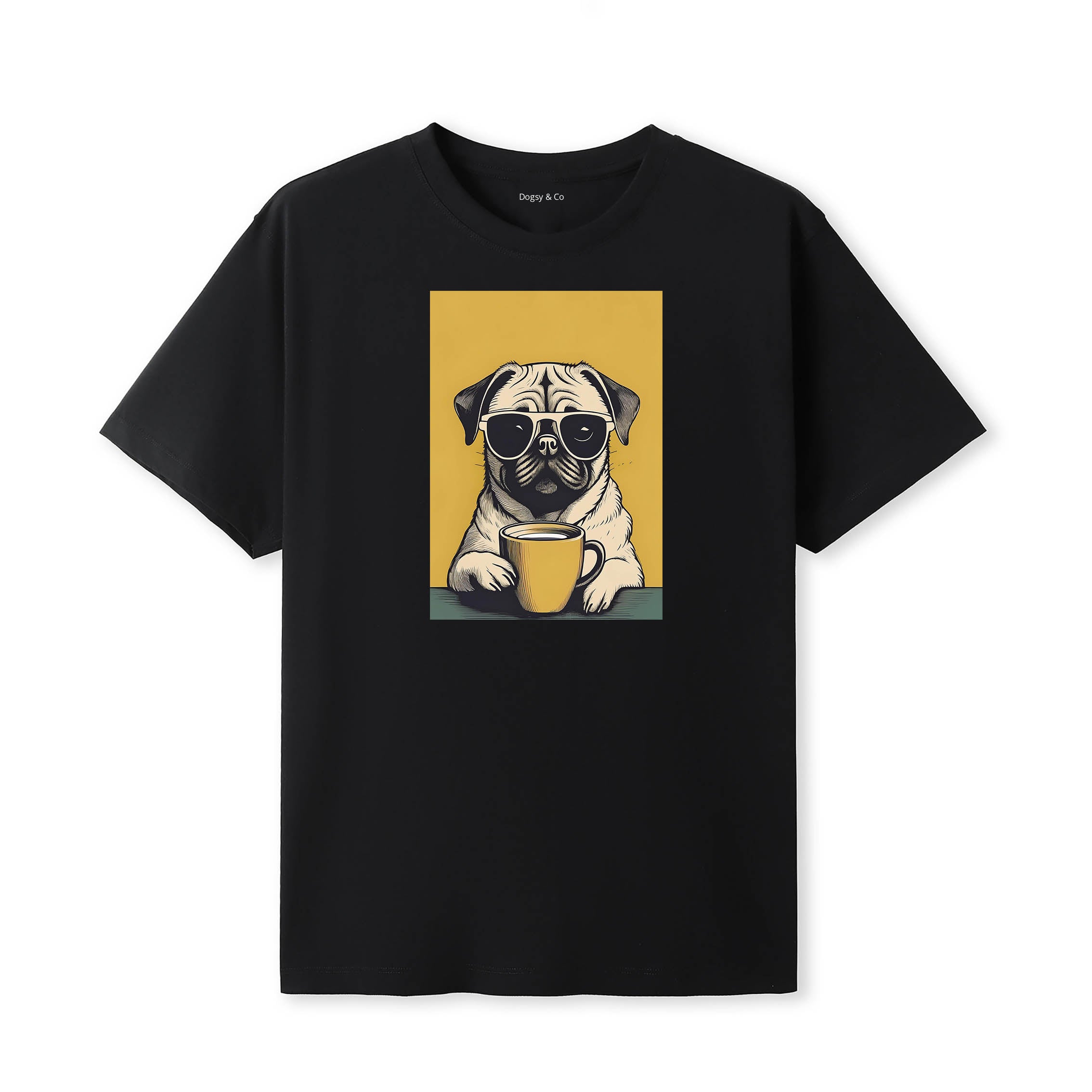 Pug Coffee Dog T-Shirt V2 Black