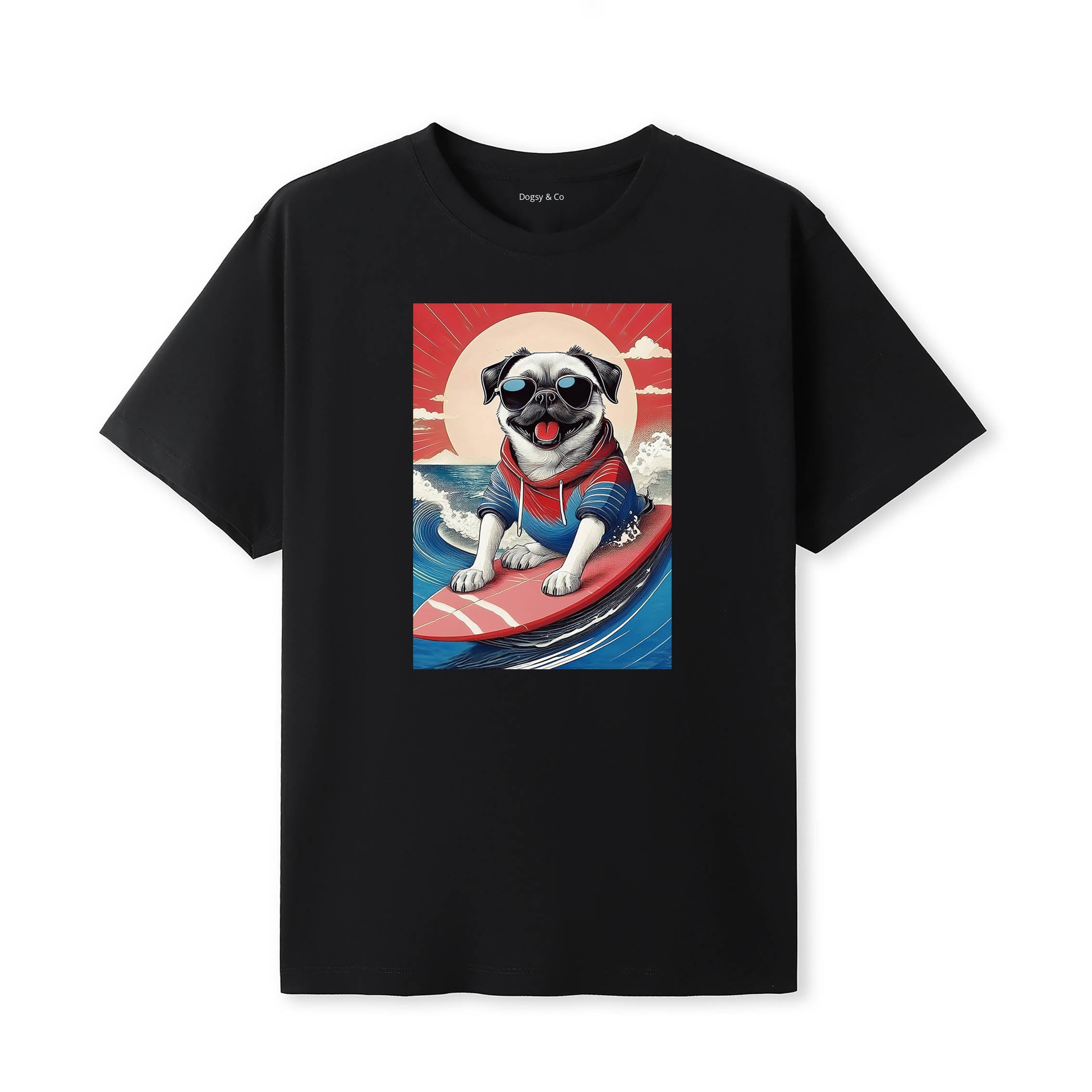 Pug 1 Surfer Hokusai Dogs T-Shirt Artwork