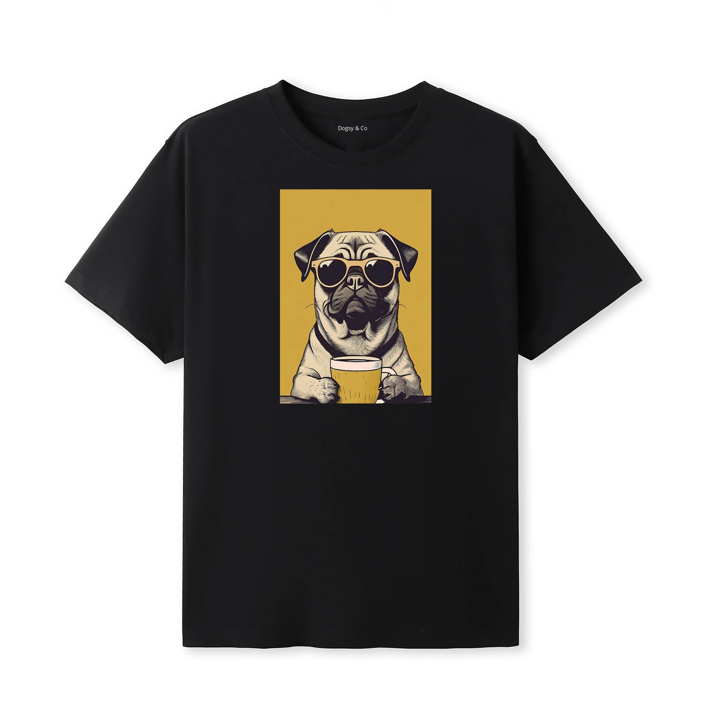 Pug Coffee Dog T-Shirt Black