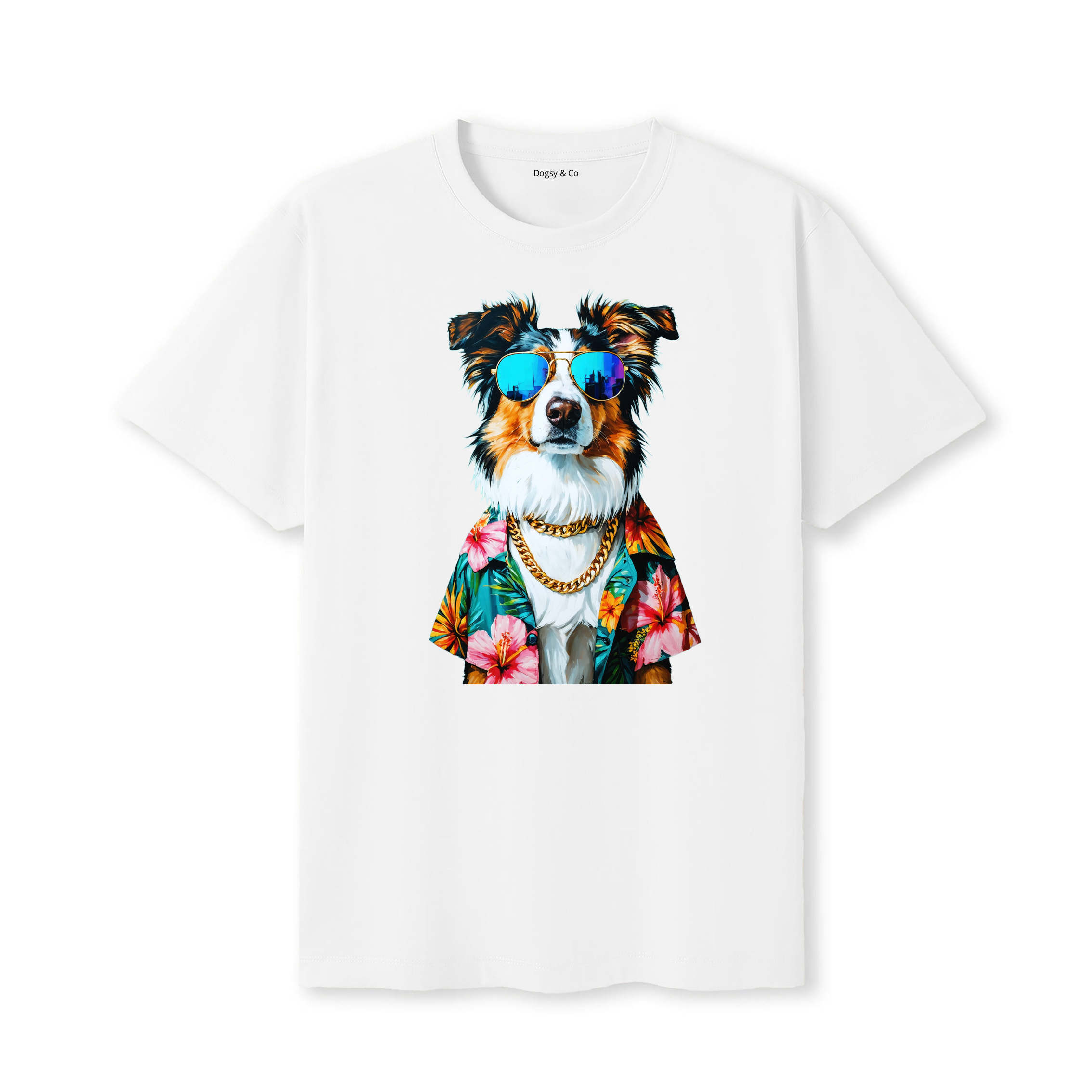 Rough Collie Hawaii Dog T-Shirt - White