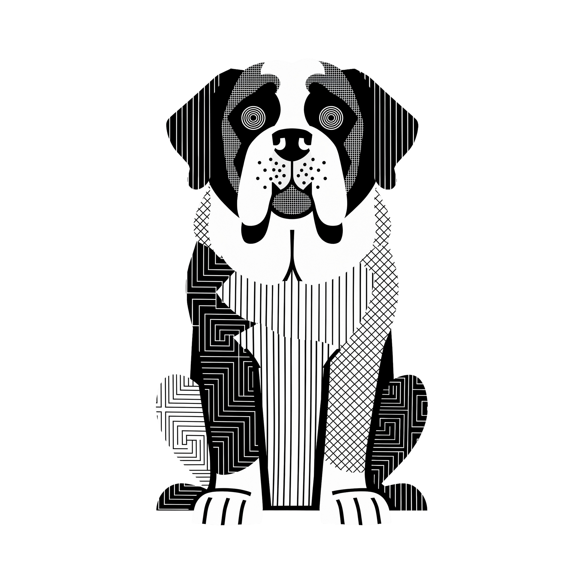 Saint Bernard Geometric Line Art - White