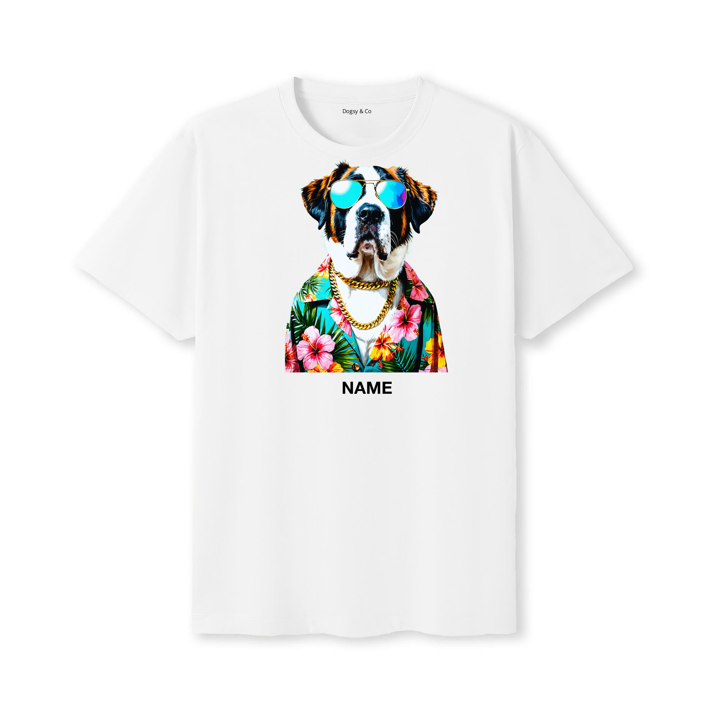 Saint Bernard Hawaii Dog Custom T-Shirt - White