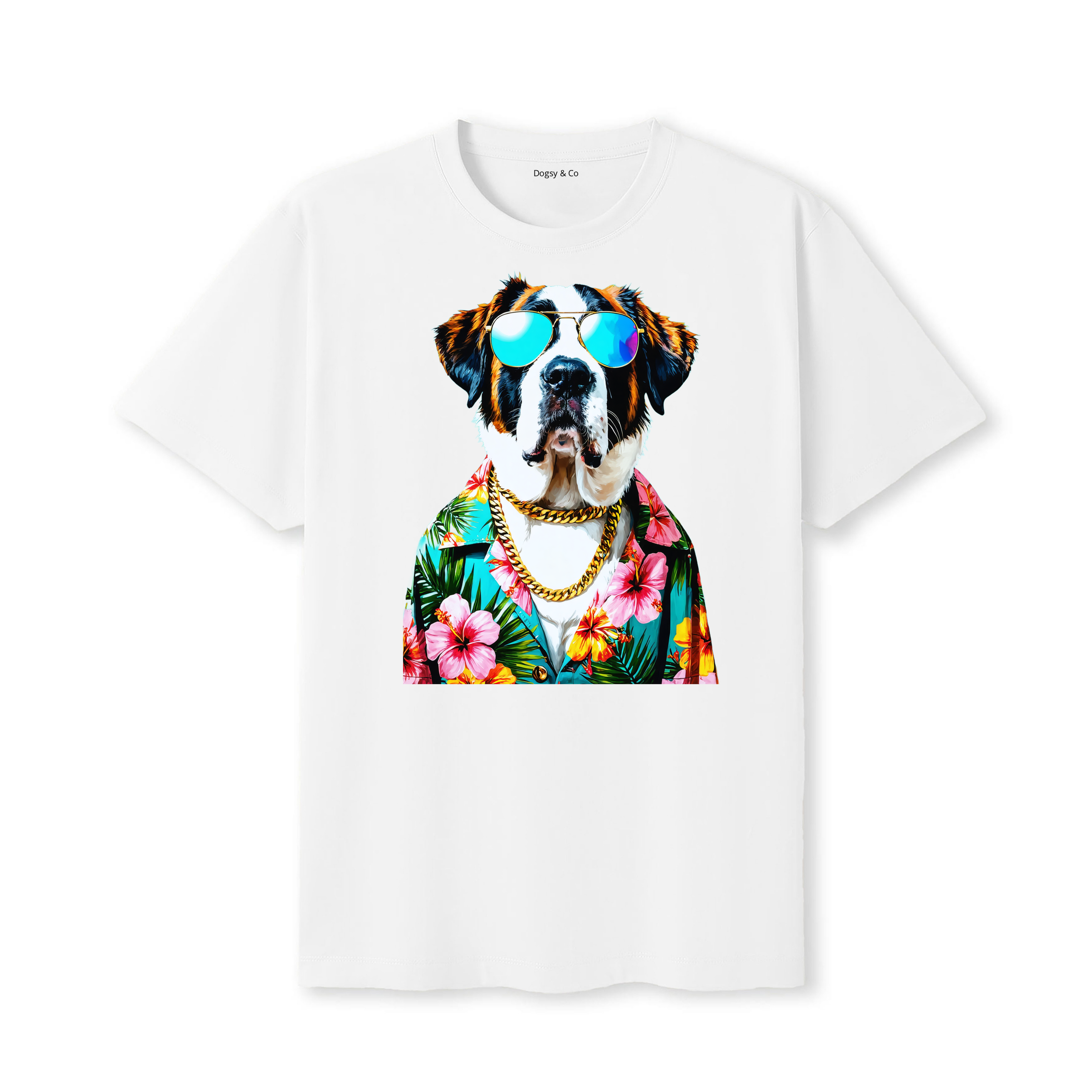 Saint Bernard Hawaii Dog T-Shirt - White