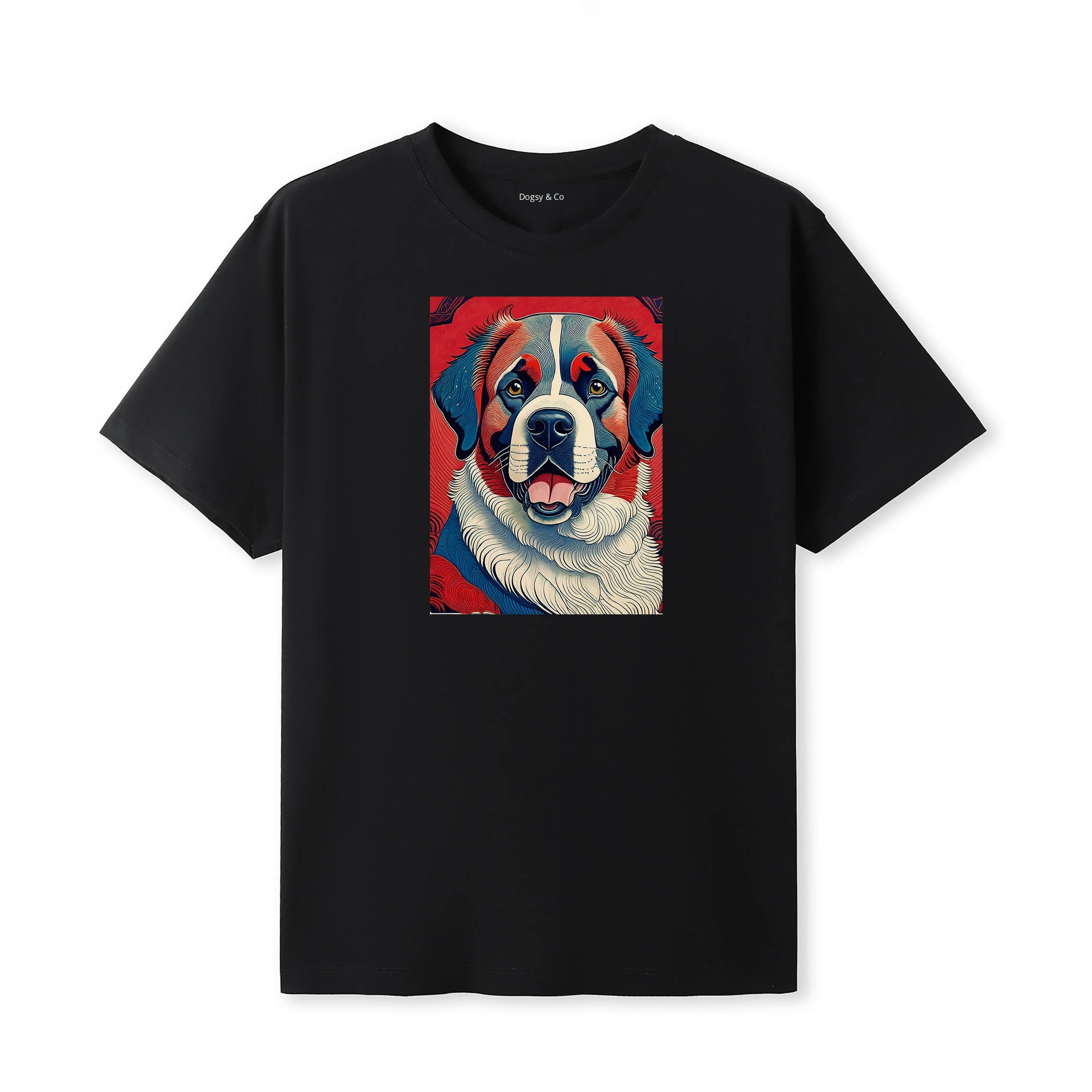 Saint Bernard Hokusai Dog Portrait T-Shirt Black