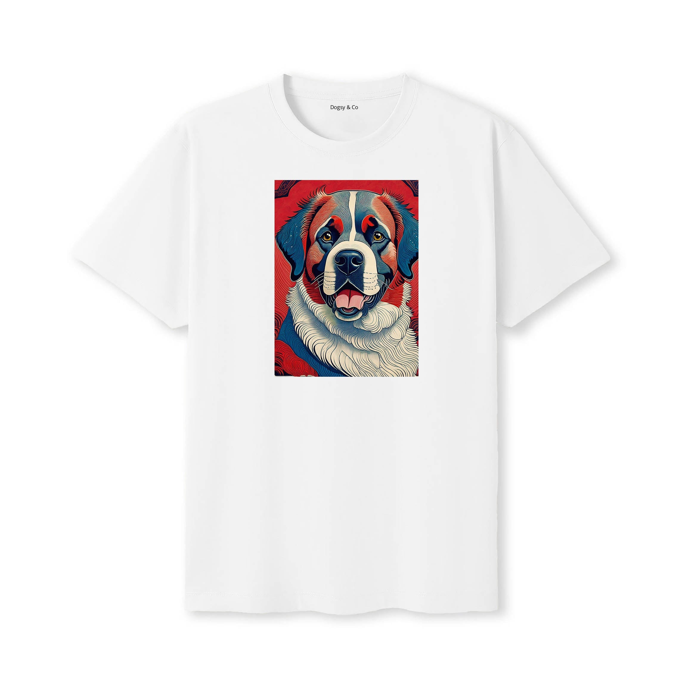 Saint Bernard Hokusai Dog Portrait T-Shirt White