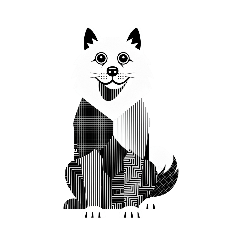 Samoyed Geometric Line Art - White
