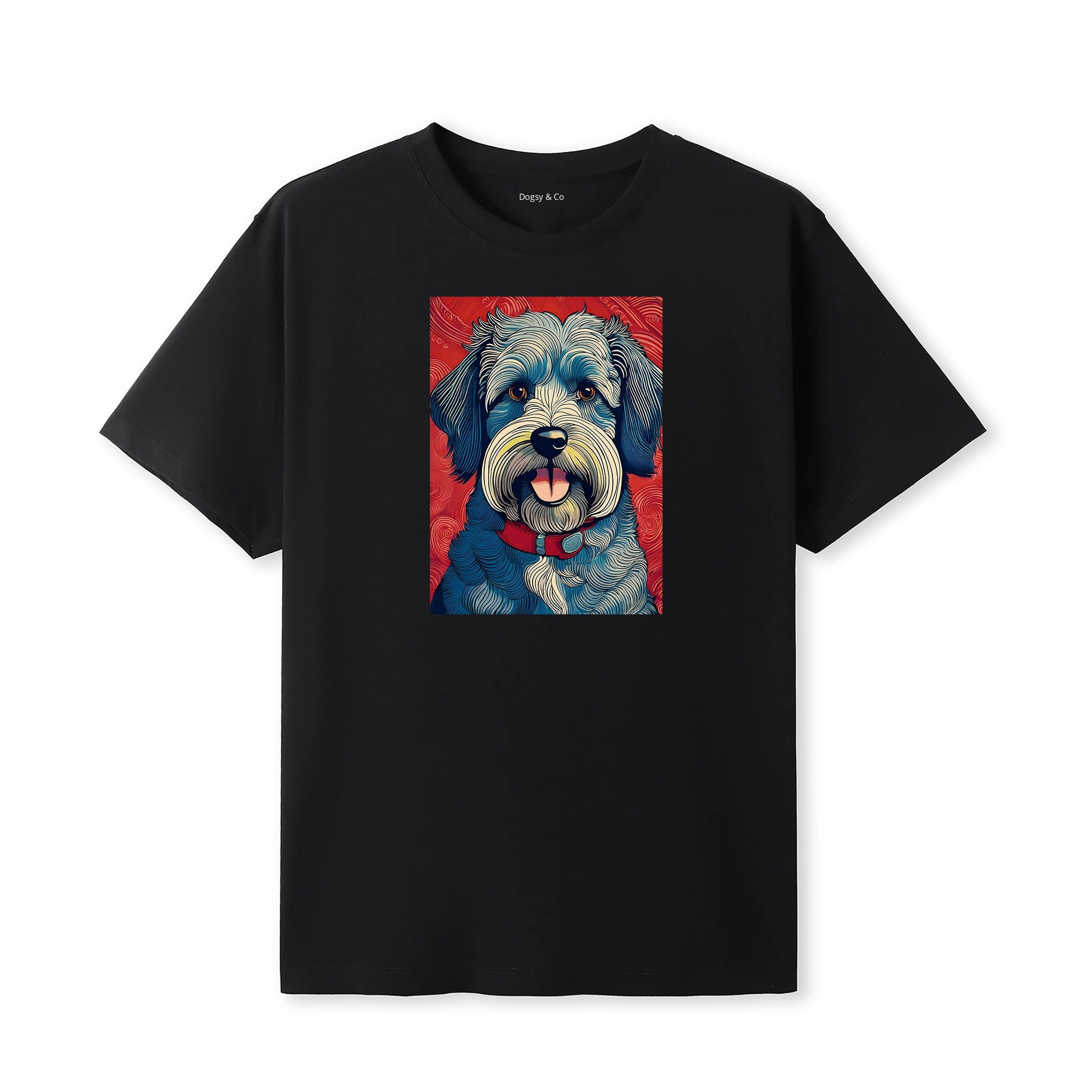 Schnoodle Hokusai Dog Portrait T-Shirt Black