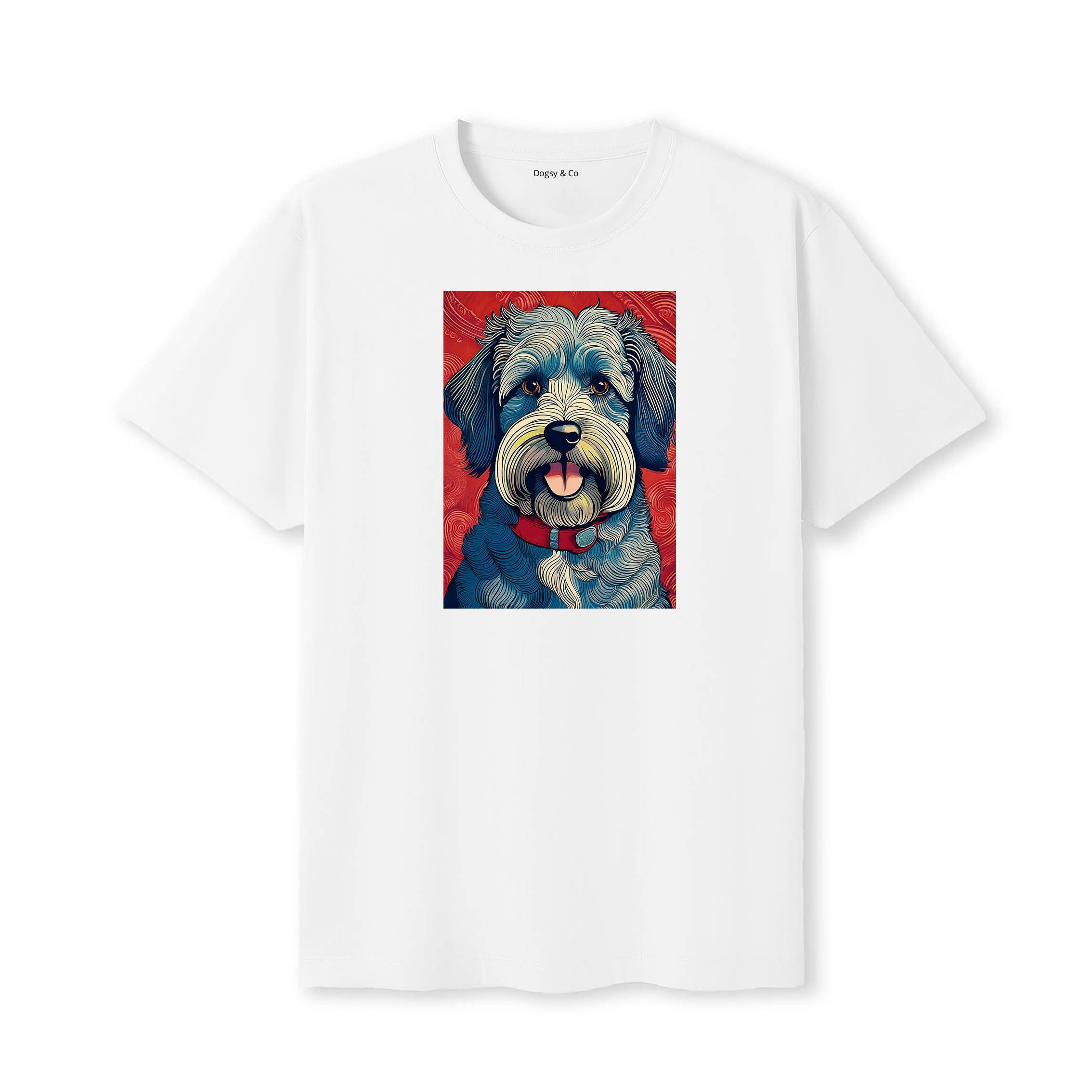 Schnoodle Hokusai Dog Portrait T-Shirt White