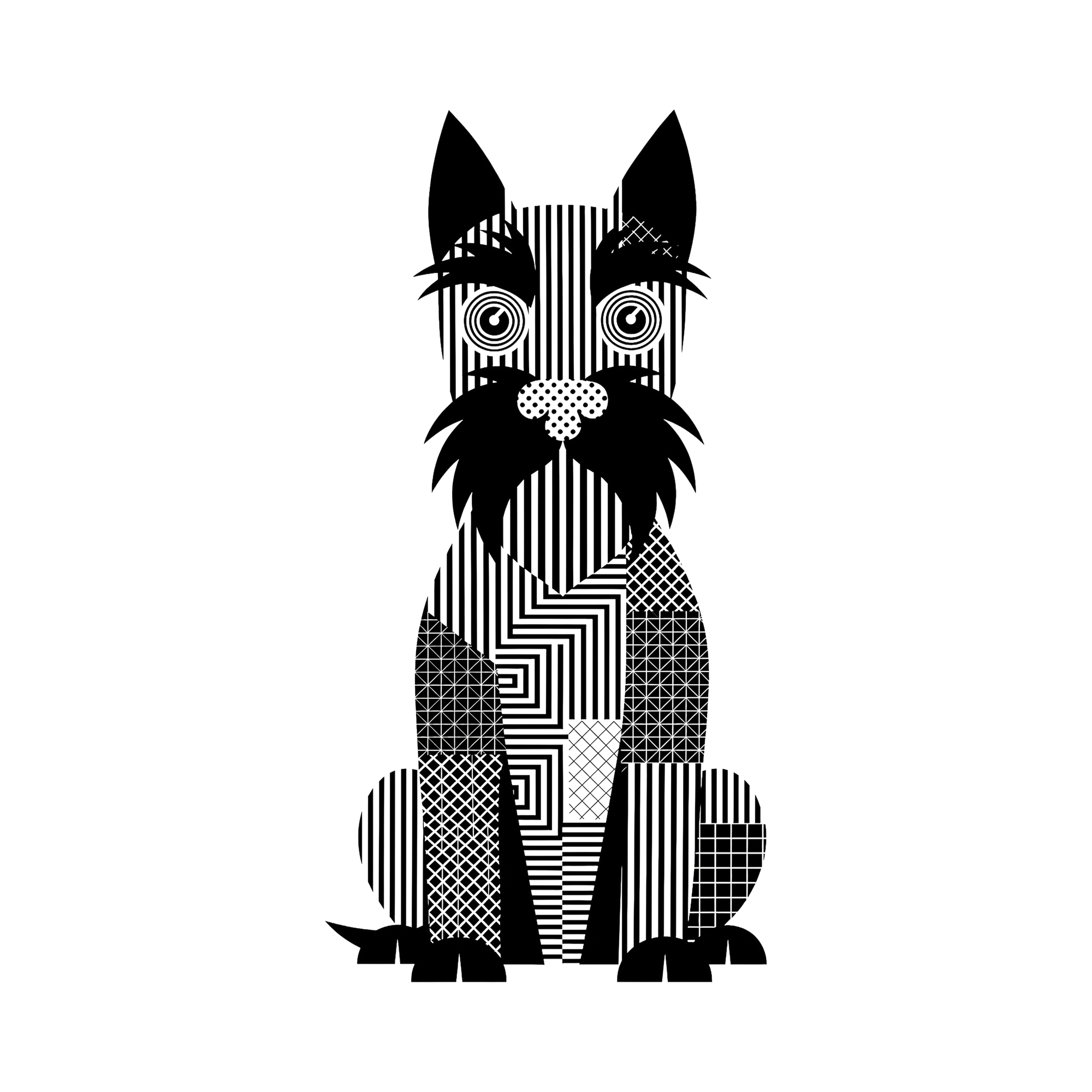 Scottish Terrier Geometric Line Art - White