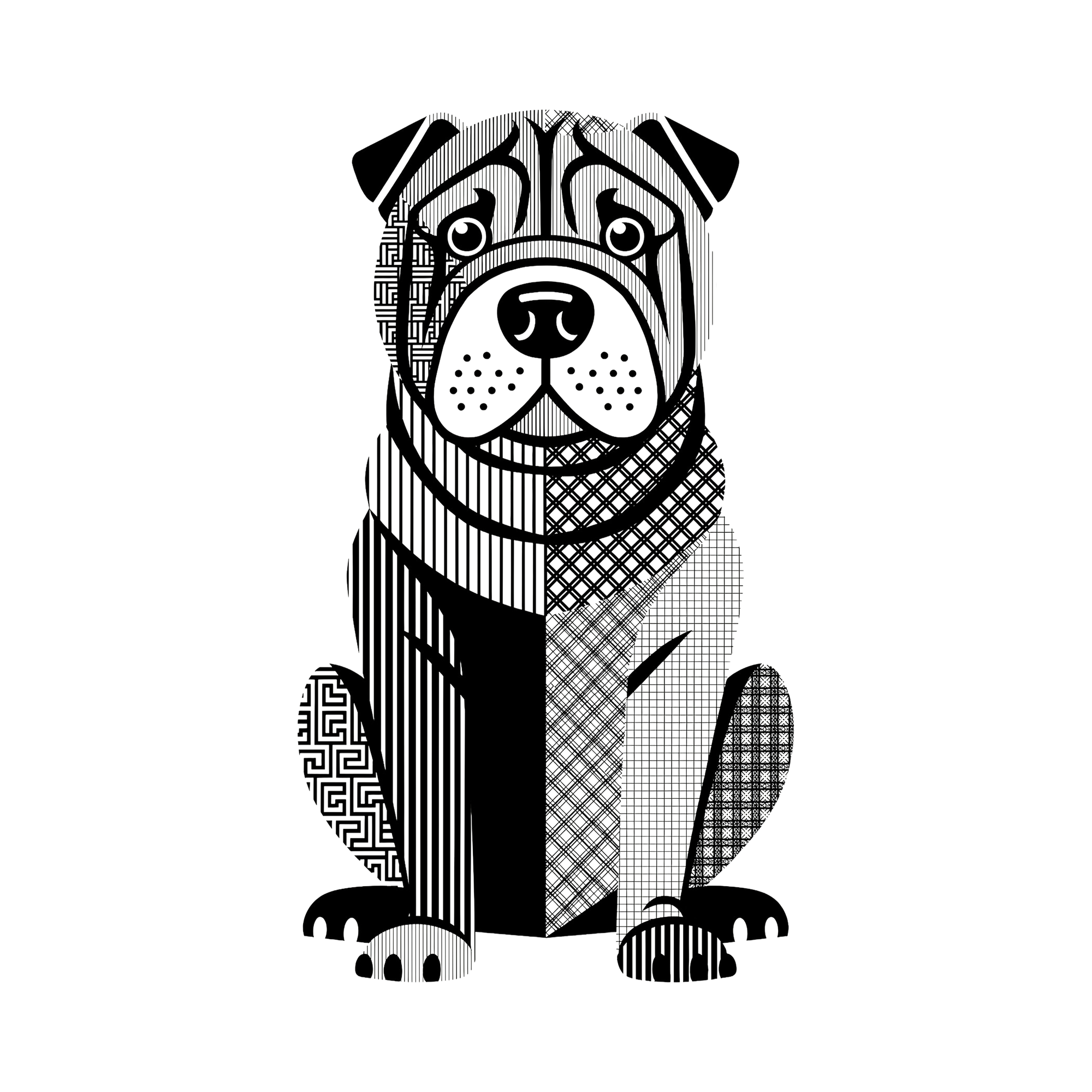 Shar Pei Geometric Line Art - White