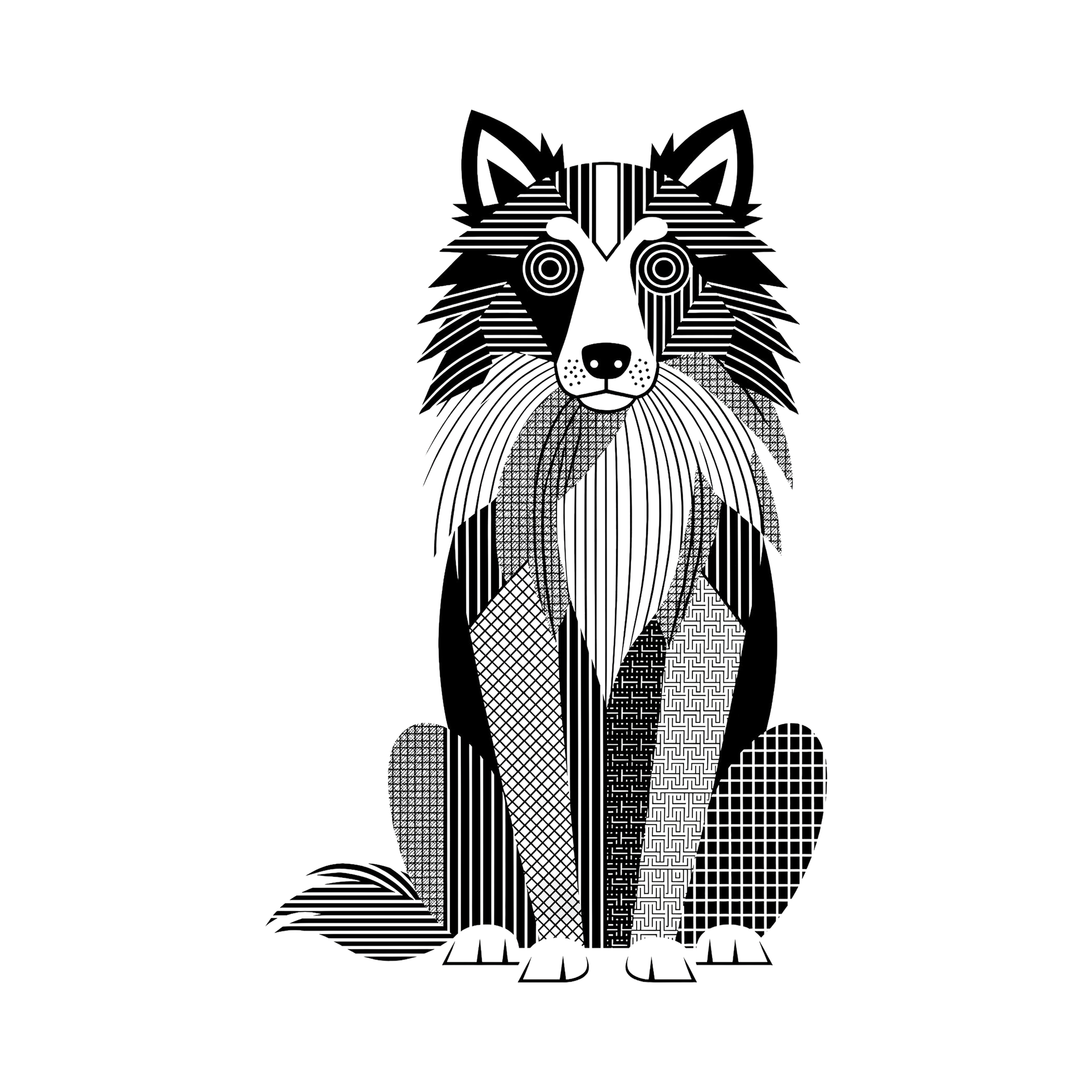 Shetland Sheepdog Geometric Line Art - White