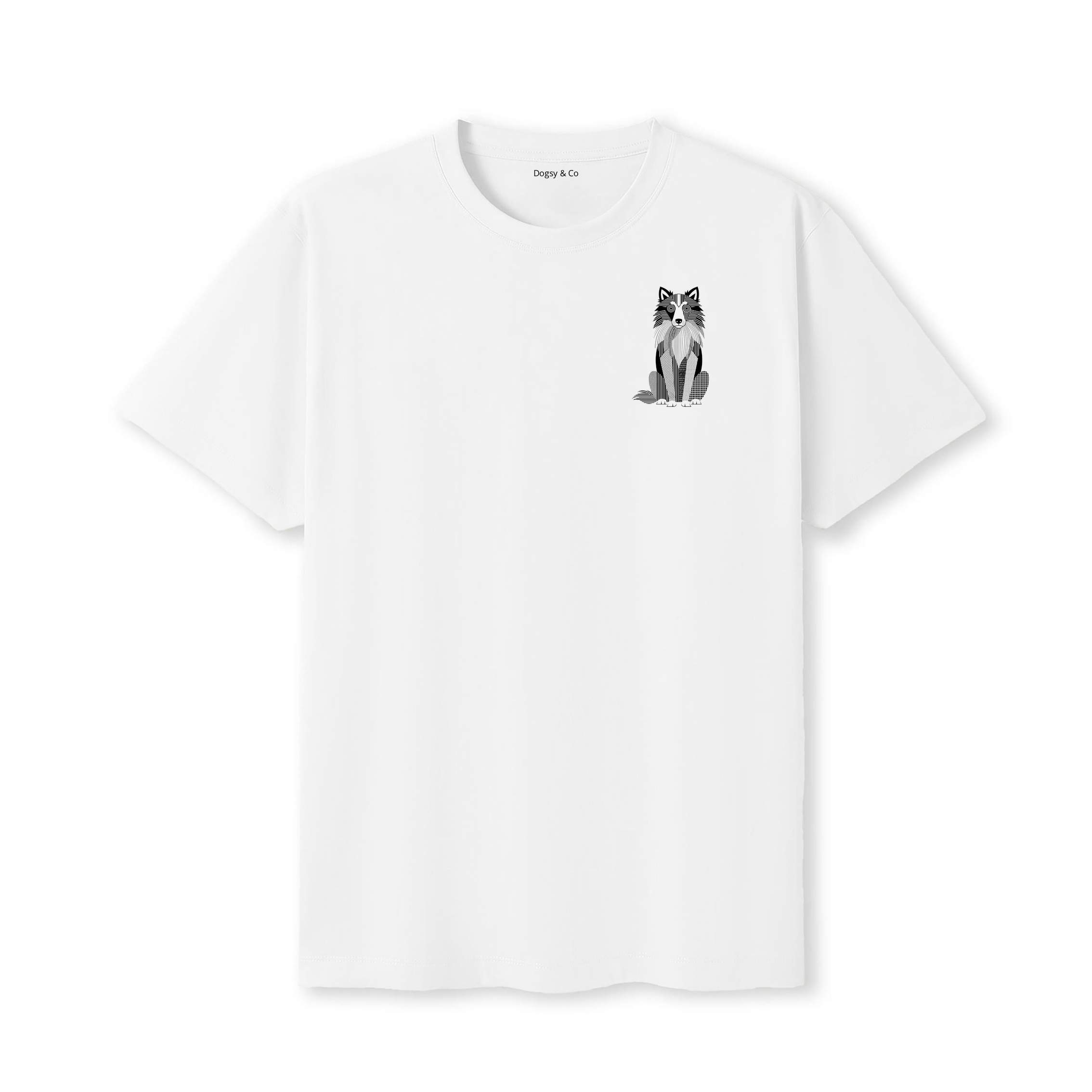 Shetland Sheepdog Geometric Line T-Shirt - White
