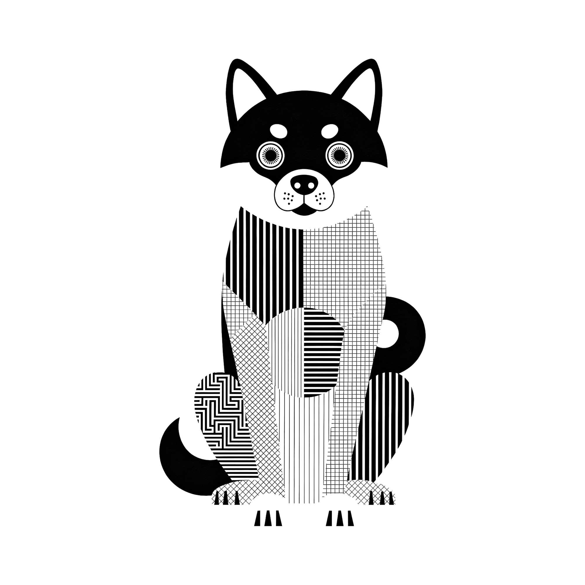 Shiba Inu Geometric Line Art - White
