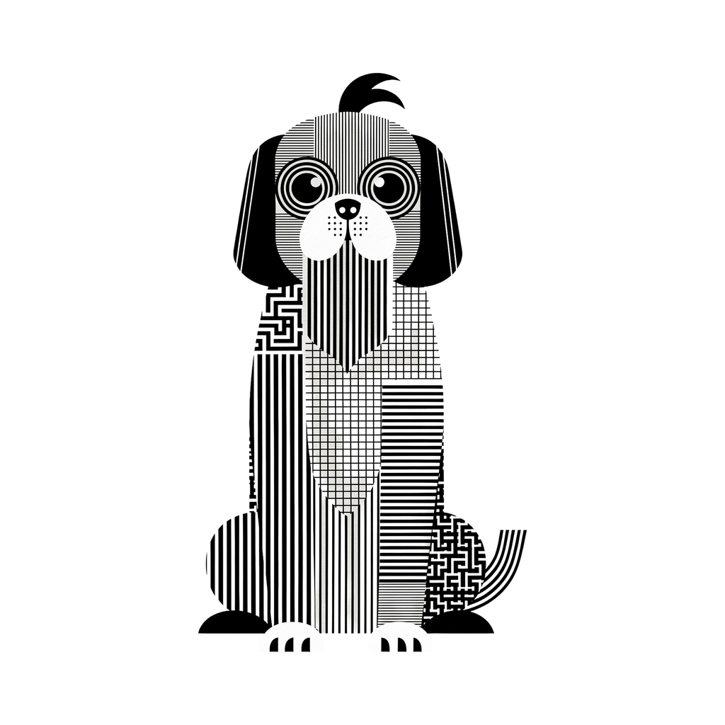 Shih Tzu Geometric Line Art - White