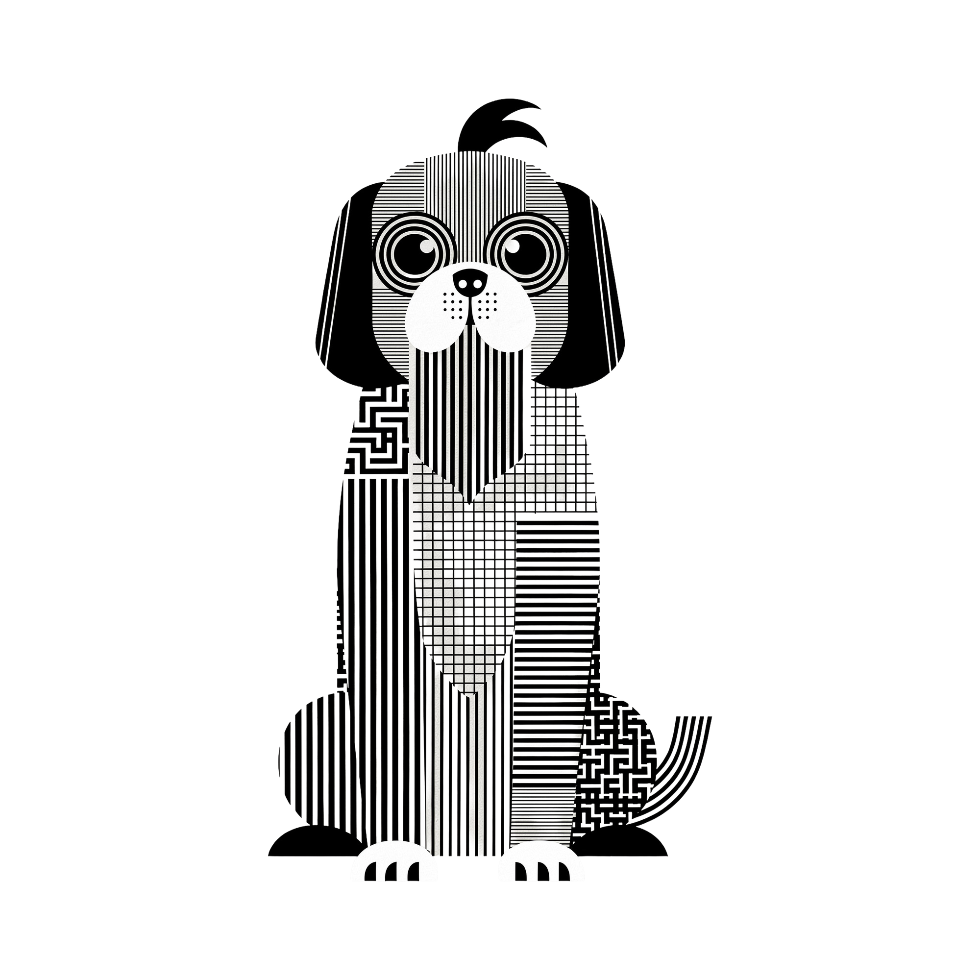 Shih Tzu Geometric Line Art - White