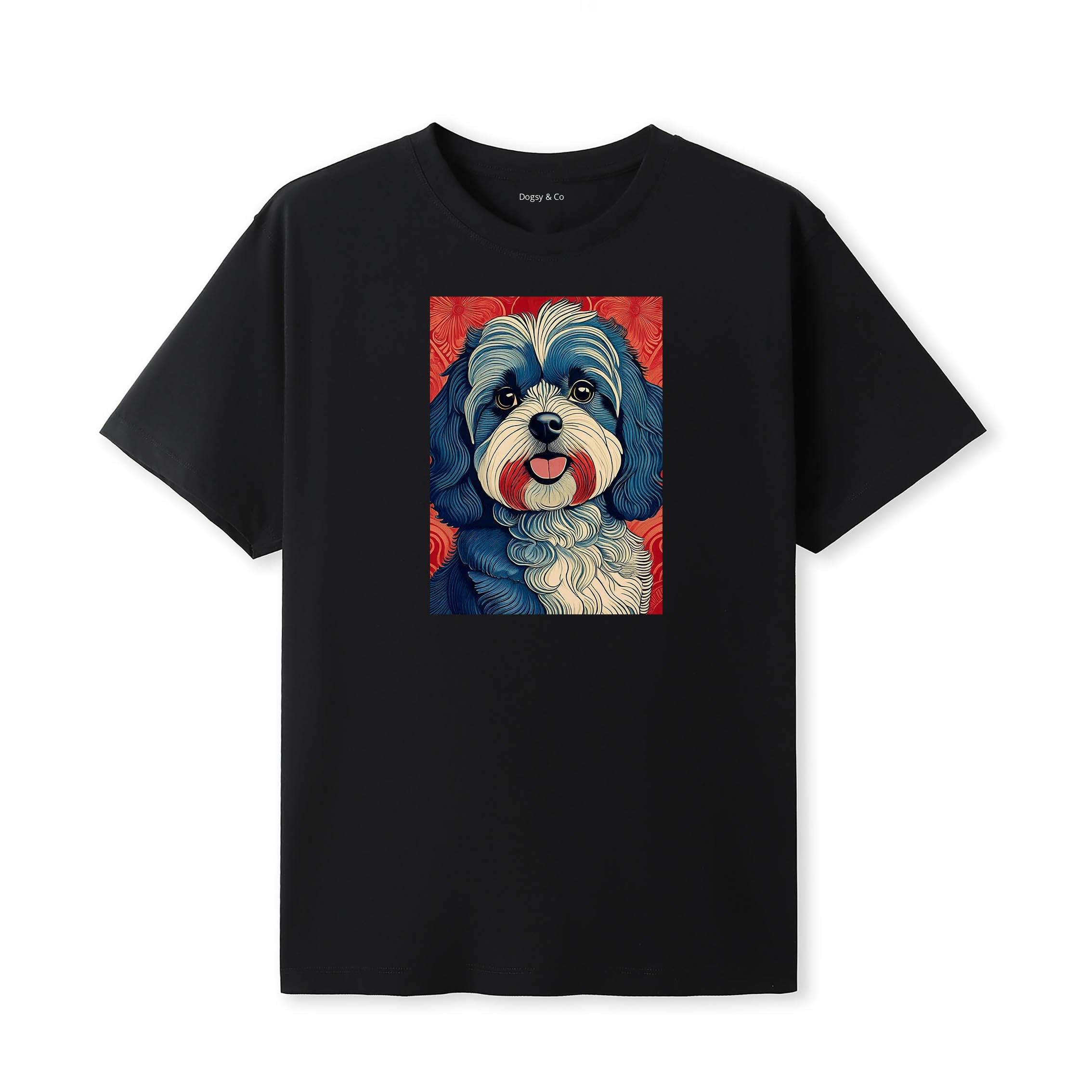 Shihpoo Hokusai Dog Portrait T-Shirt V1 Black