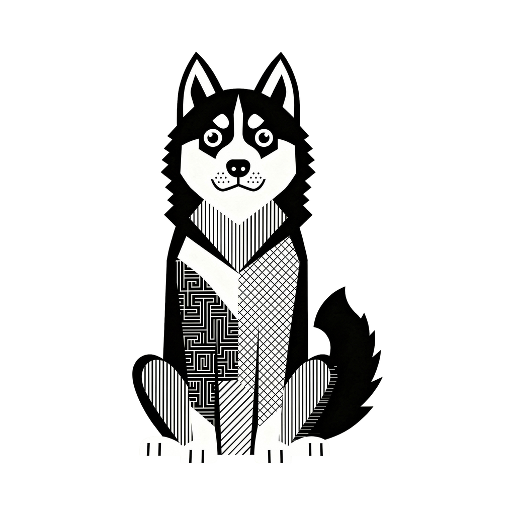 Siberian Husky Geometric Line Art - White