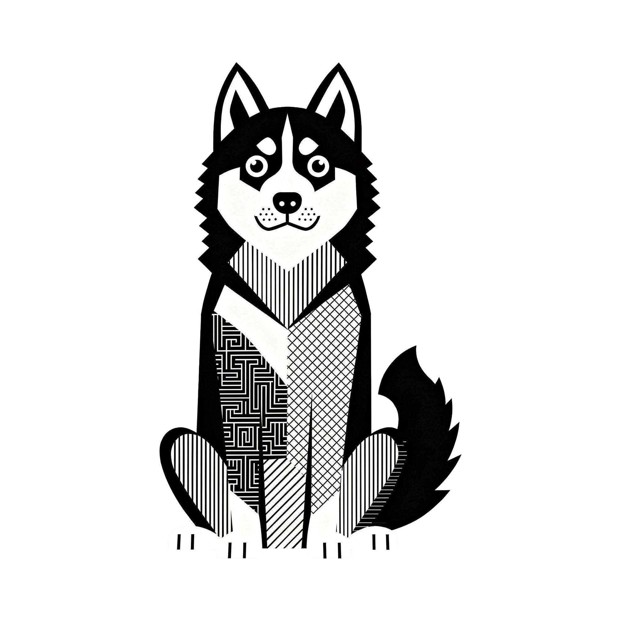 Siberian Husky Geometric Line Art - White