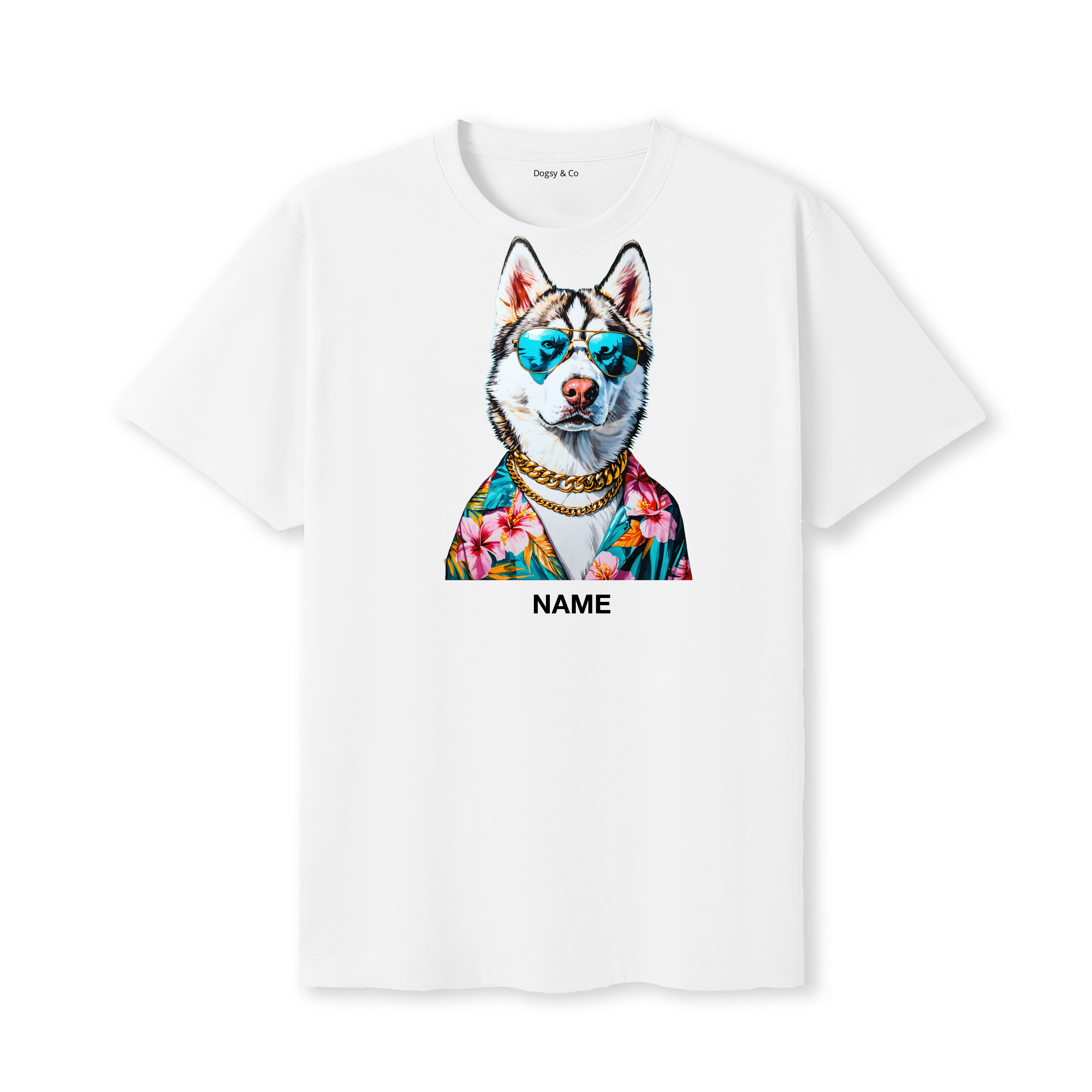 Siberian Husky Hawaii Dog Custom T-Shirt - White
