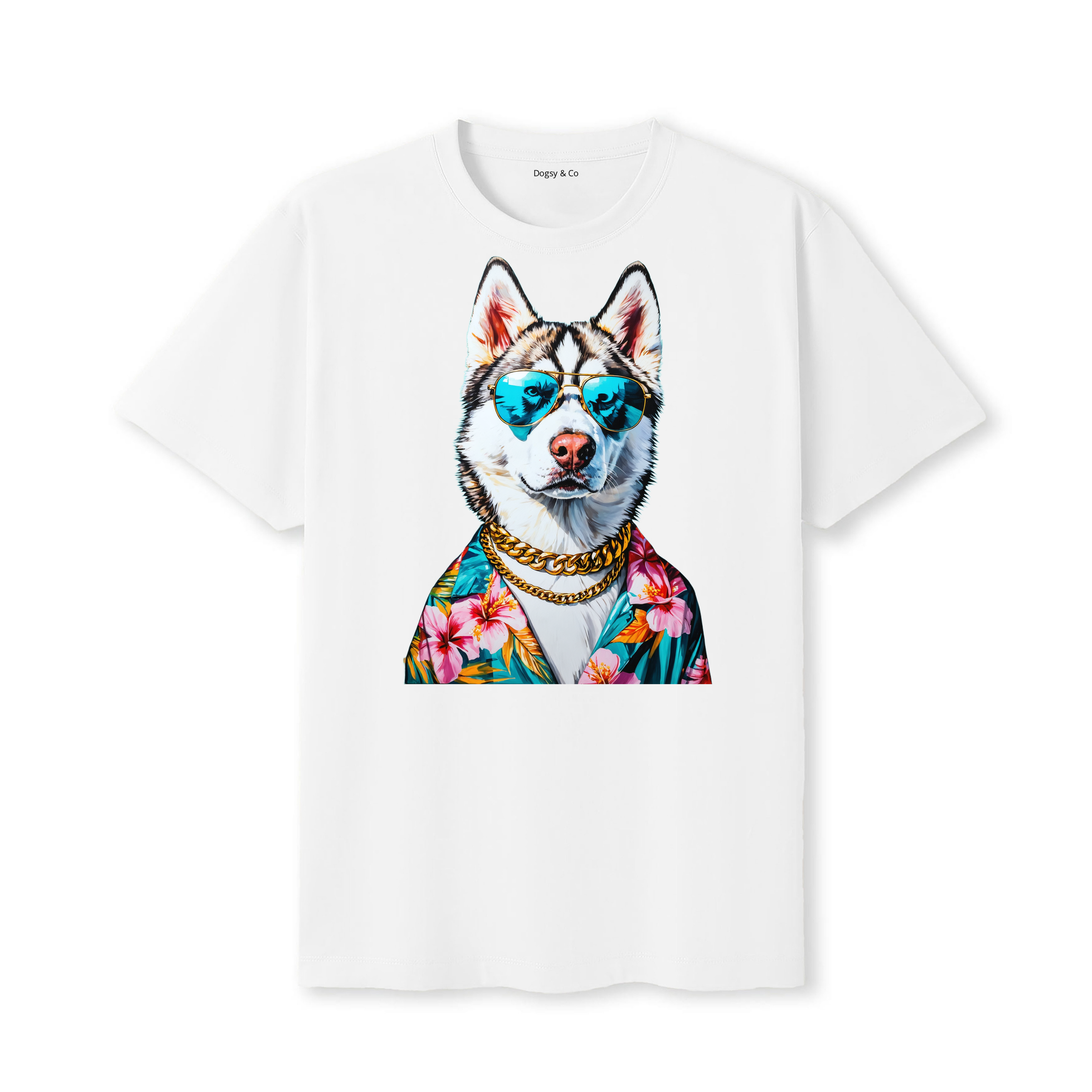 Siberian Husky Hawaii Dog T-Shirt - White