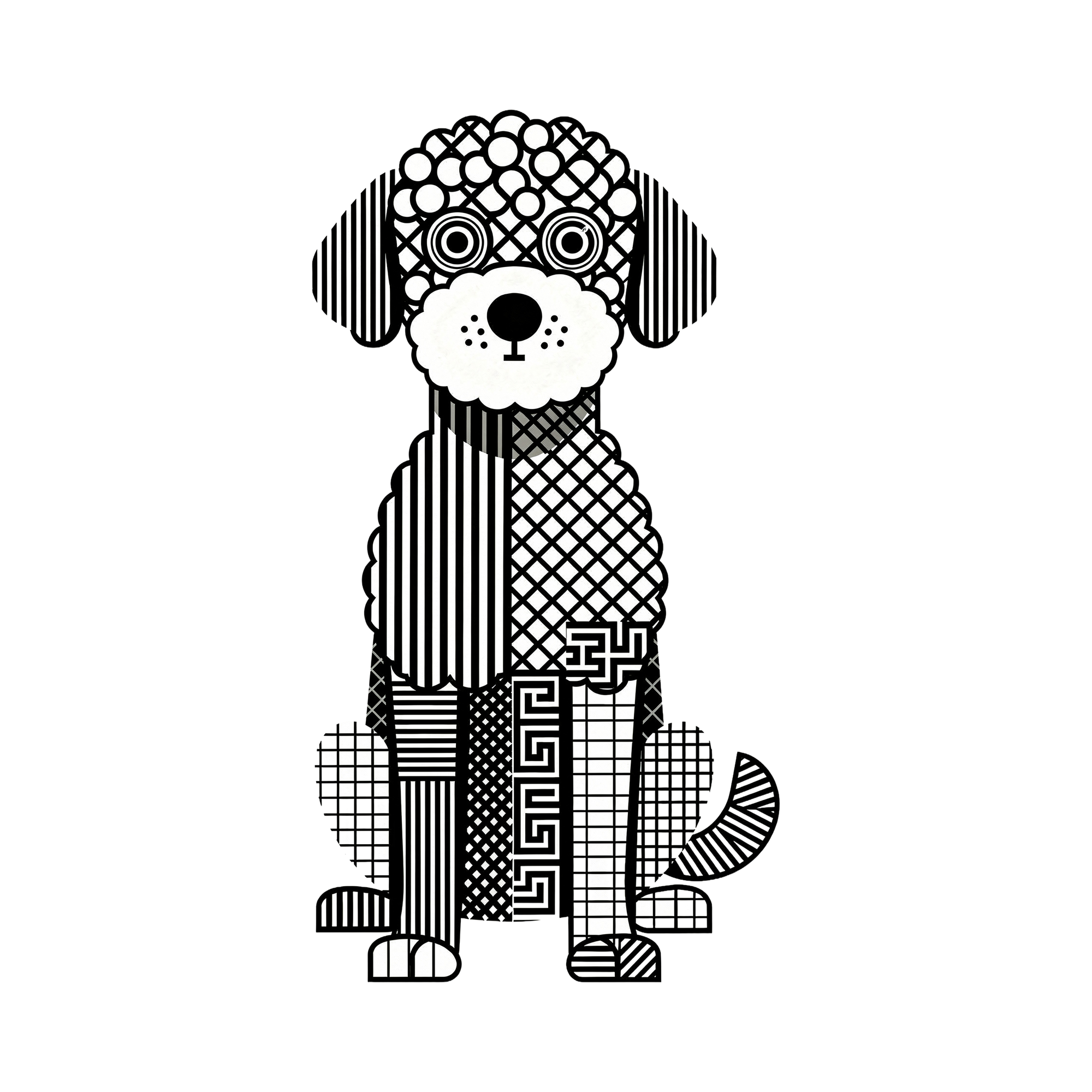 Spanish Water Dog Geometric Line Art - White