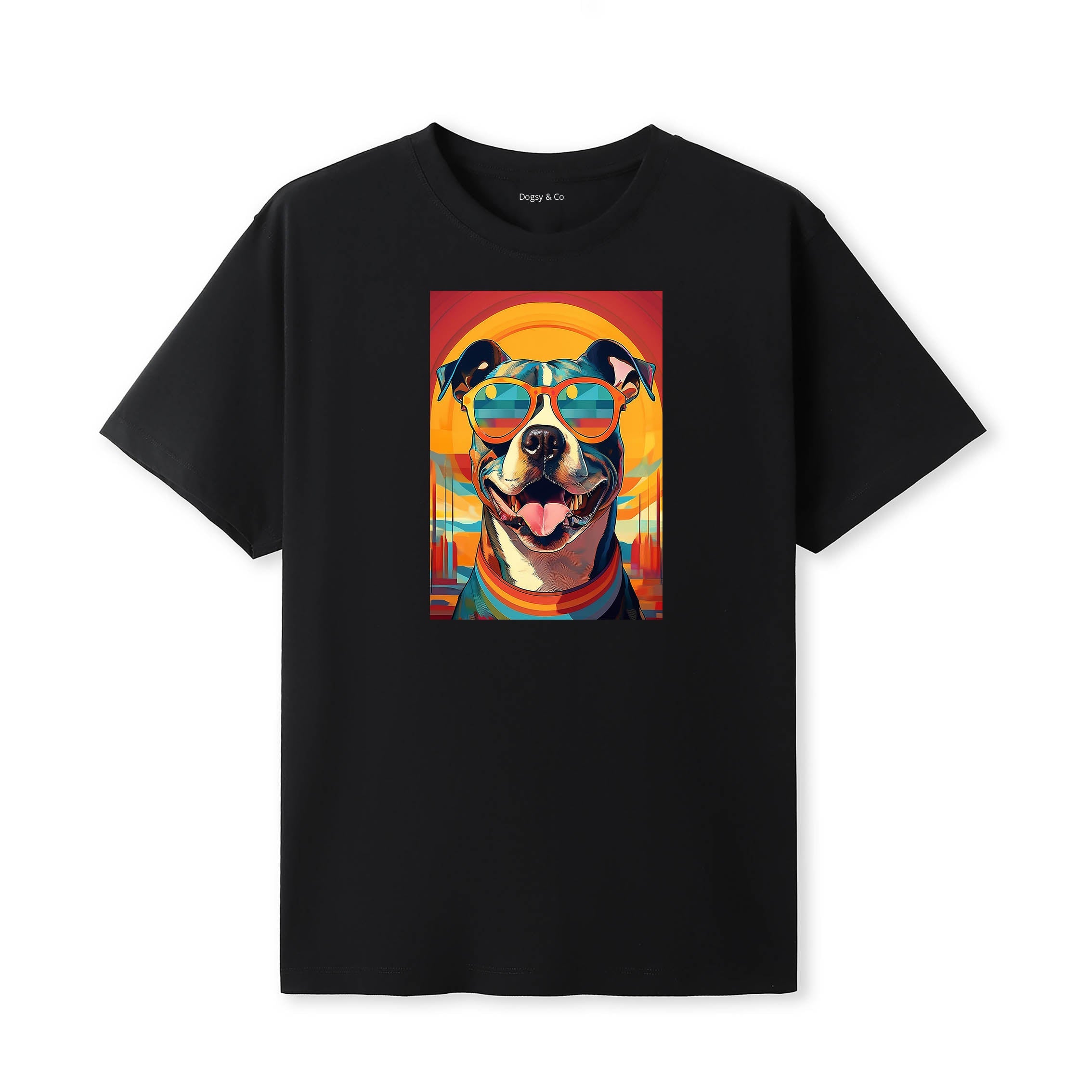 Staffordshire Bull Terrier Sunnies Dog T-Shirt V1 Black