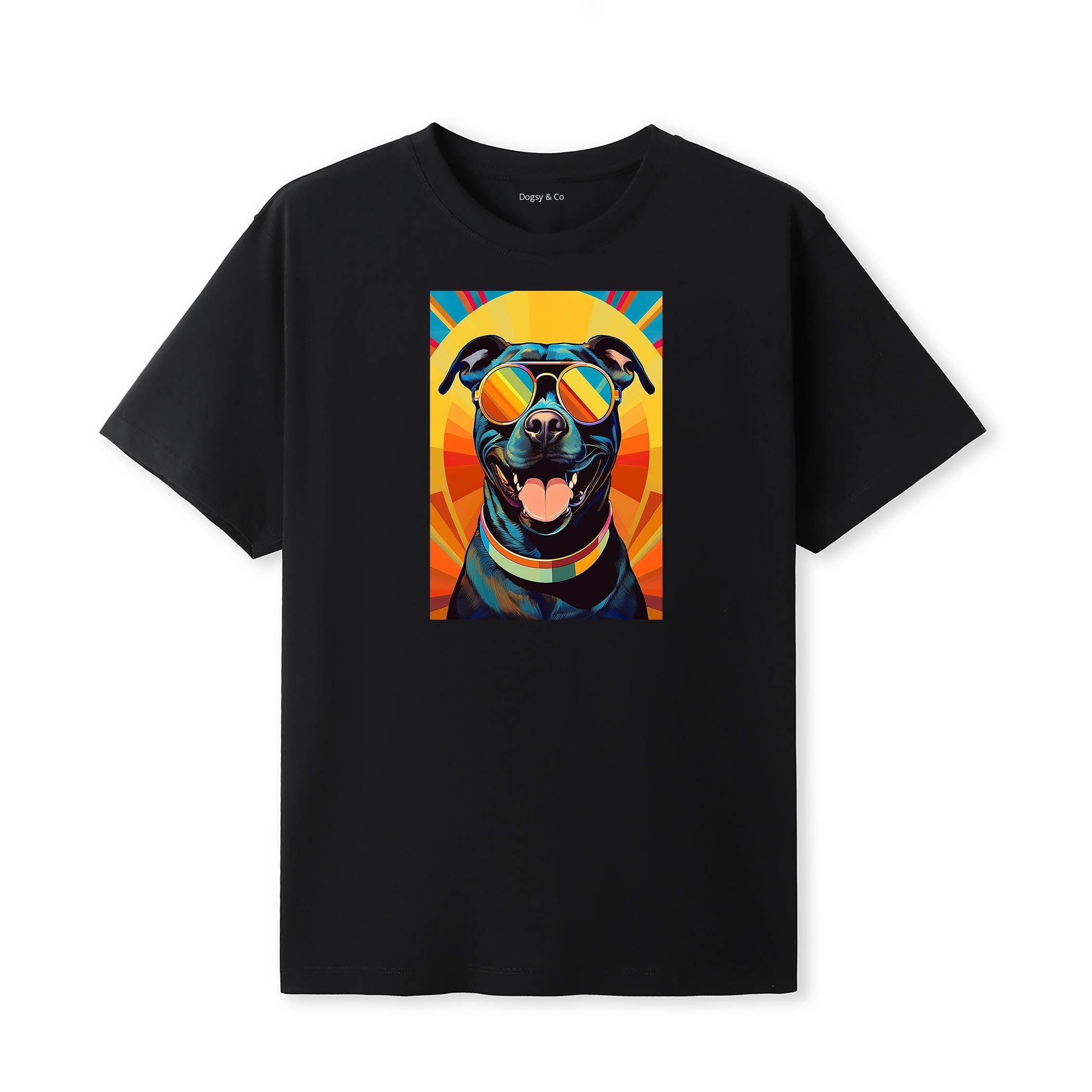 Staffordshire Bull Terrier Sunnies Dog T-Shirt V8 Black
