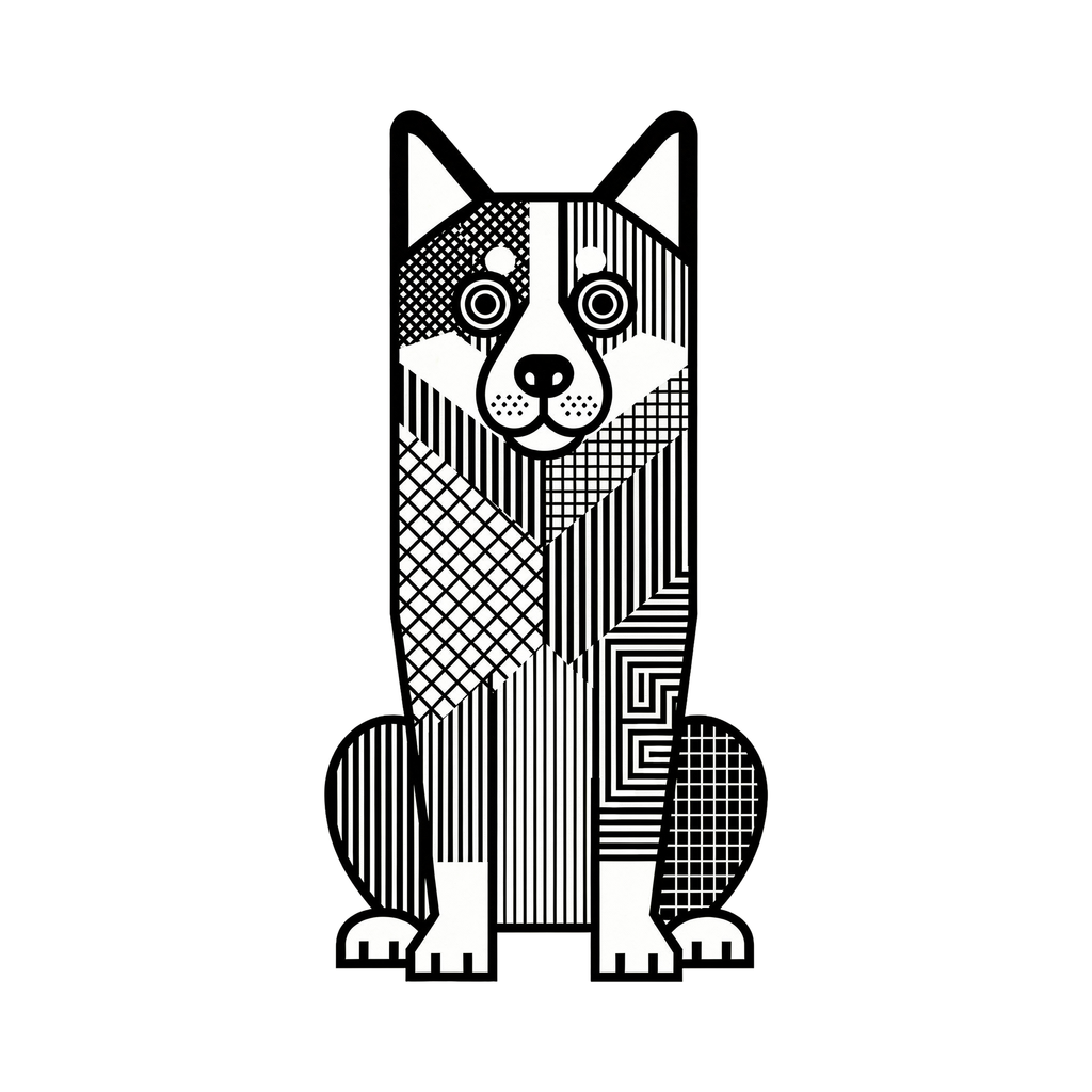 Swedish Vallhund Geometric Line Art - White