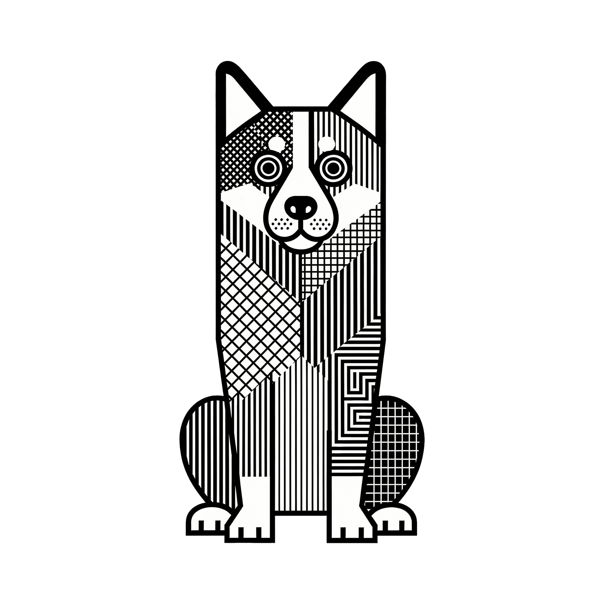 Swedish Vallhund Geometric Line Art - White