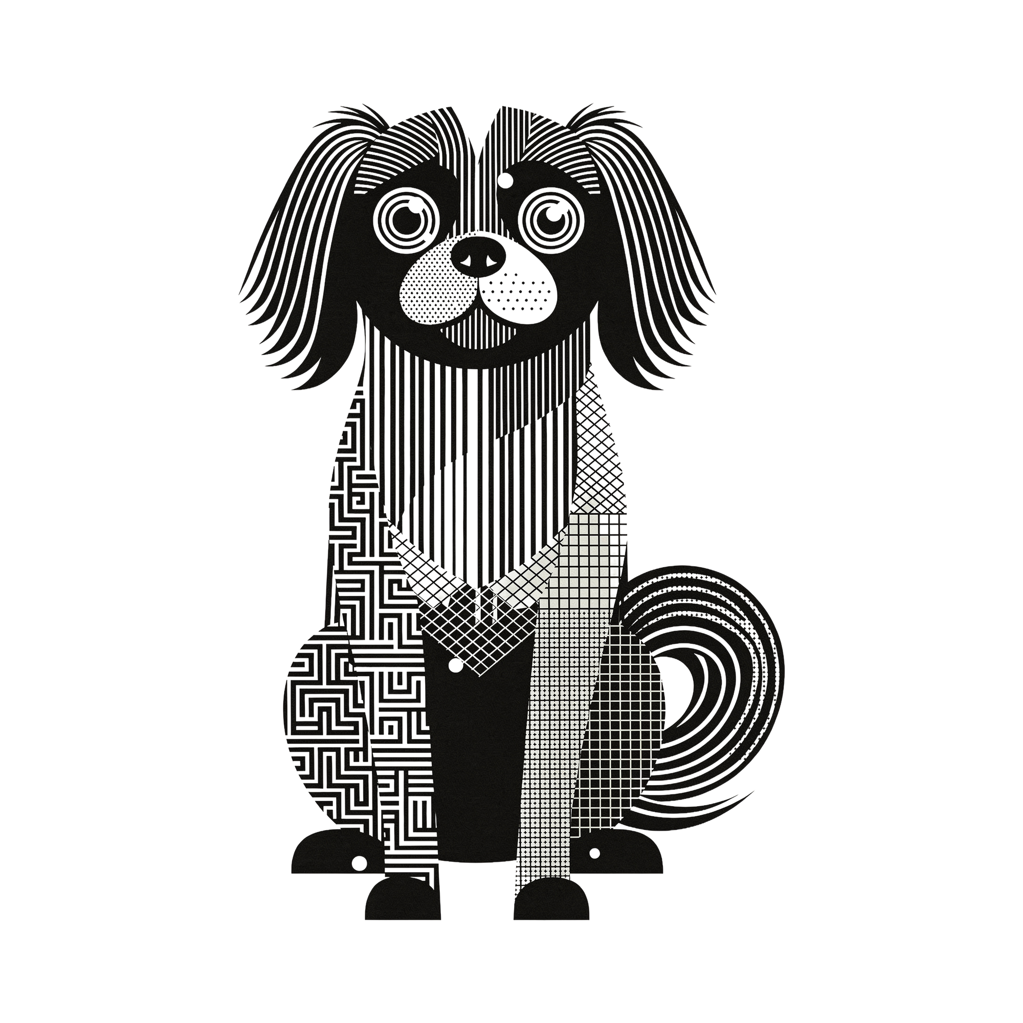 Tibetan Spaniel Geometric Line Art - White