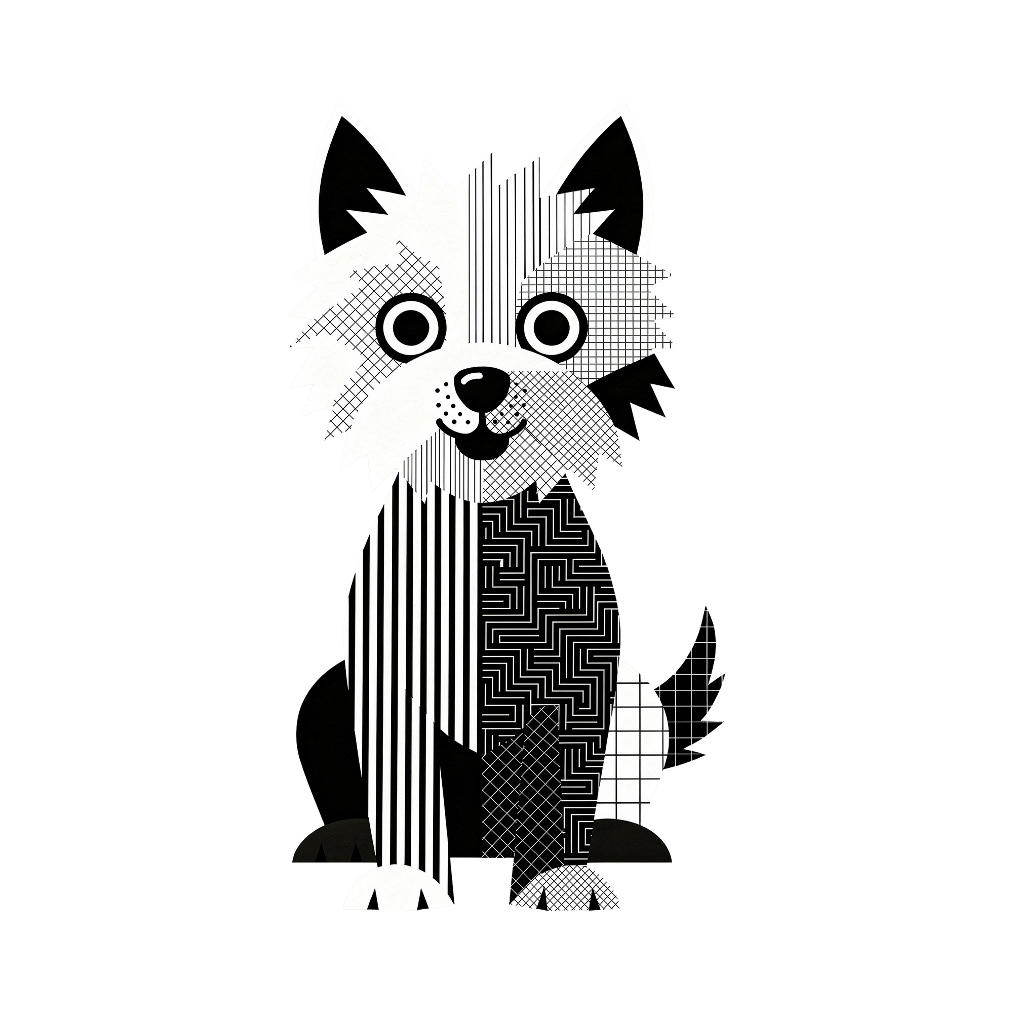 West Highland White Terrier Geometric Line Art - White