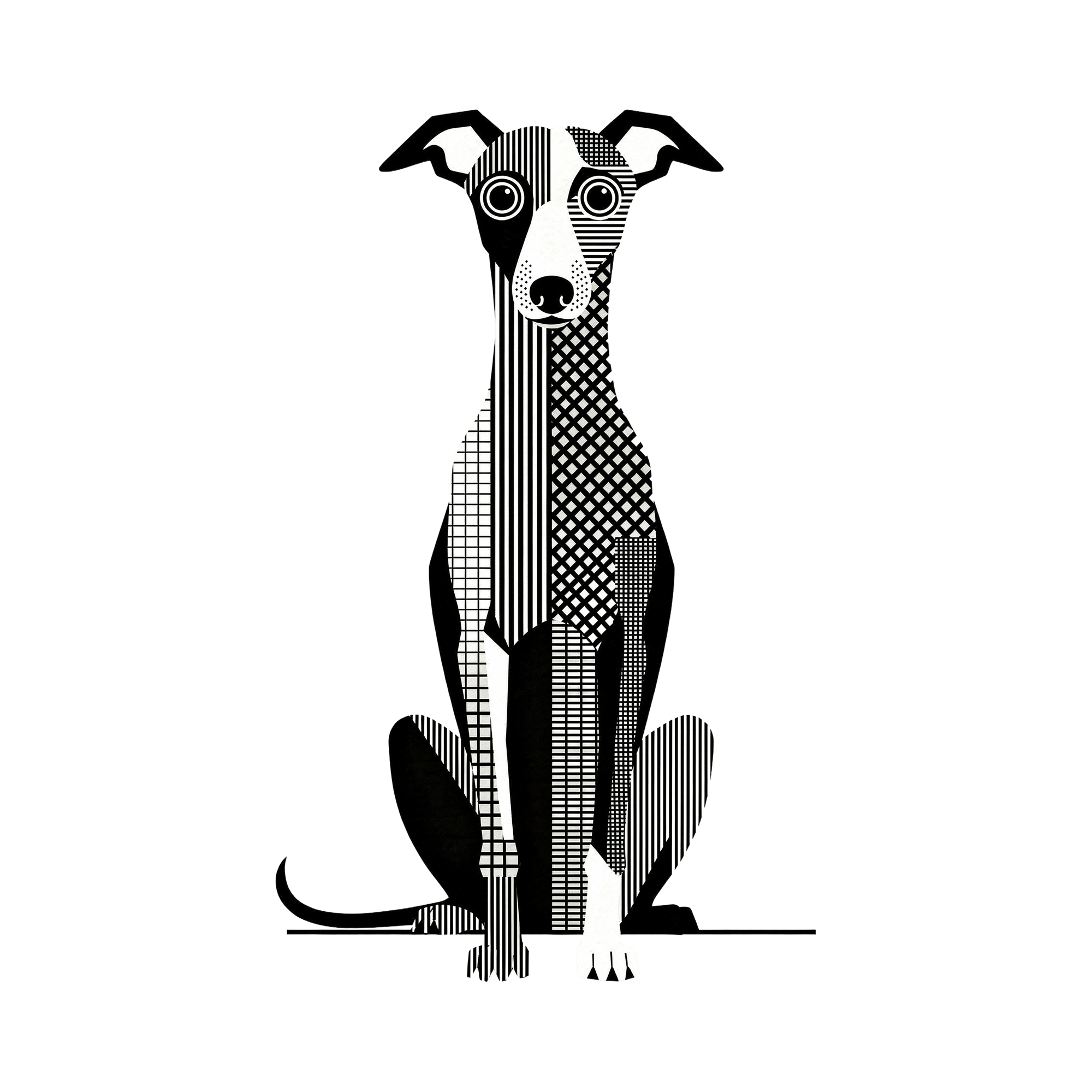 Whippet Geometric Line Art - White