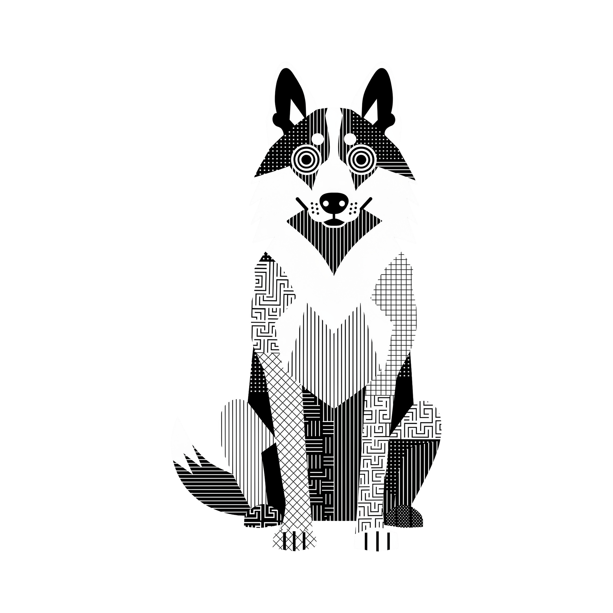 White Swiss Shepherd Geometric Line Art - White