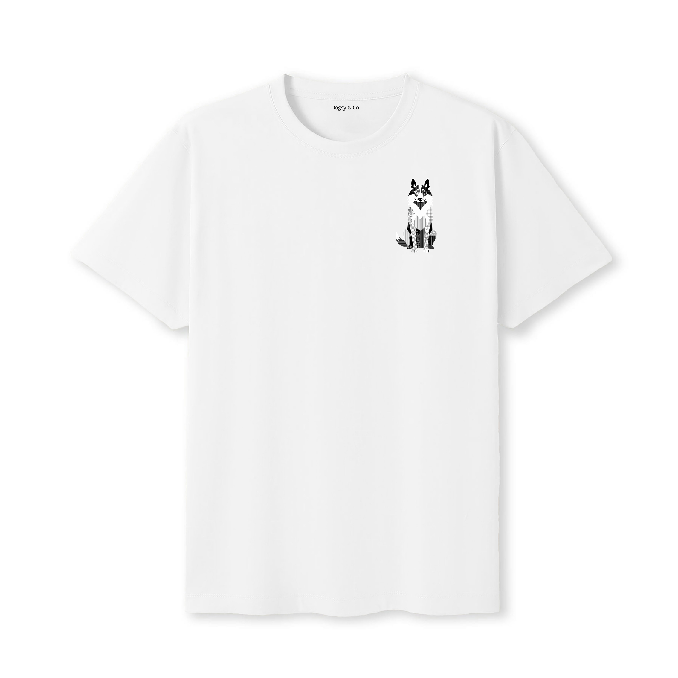 White Swiss Shepherd Geometric Line T-Shirt - White