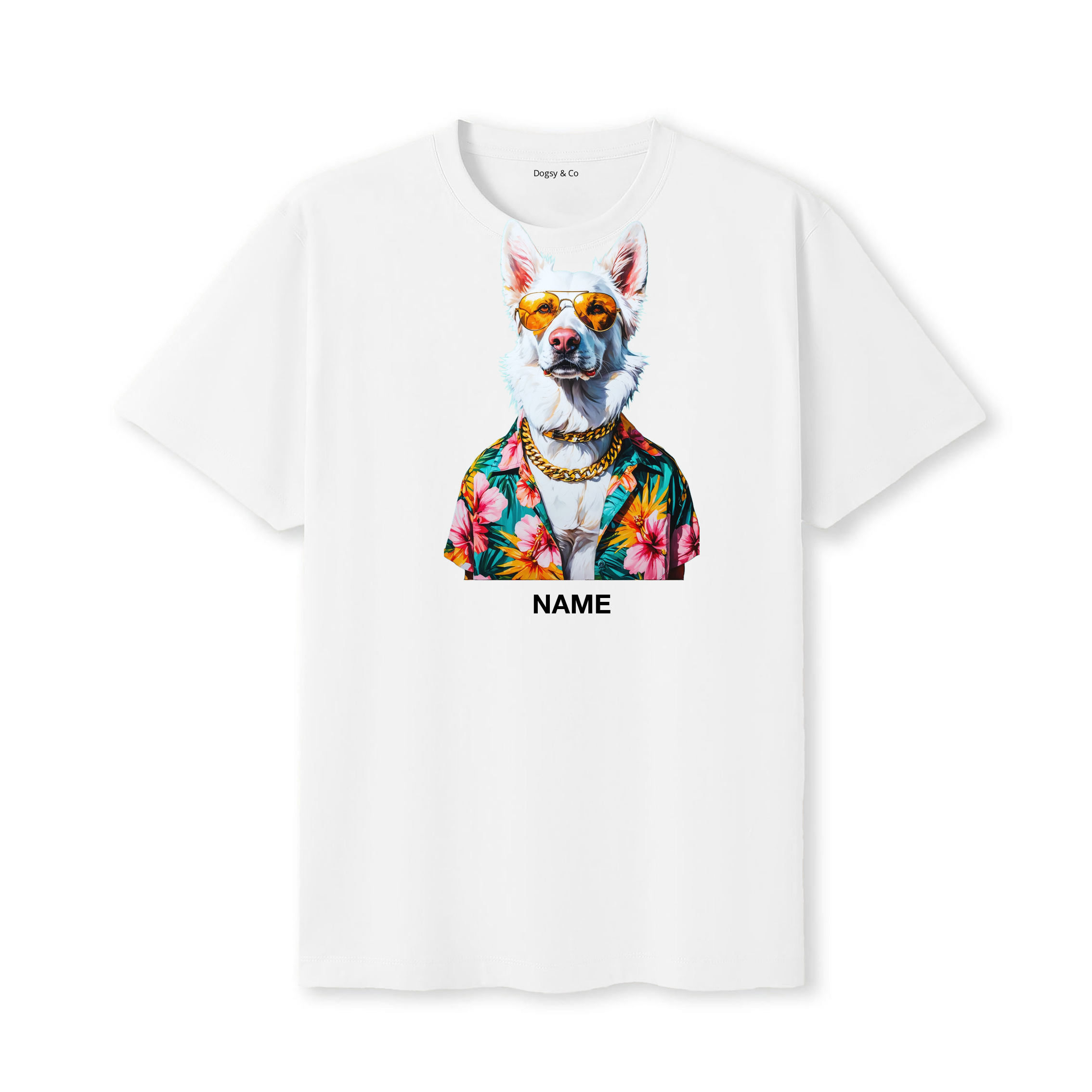 White Swiss Shepherd Hawaii Dog Custom T-Shirt - White
