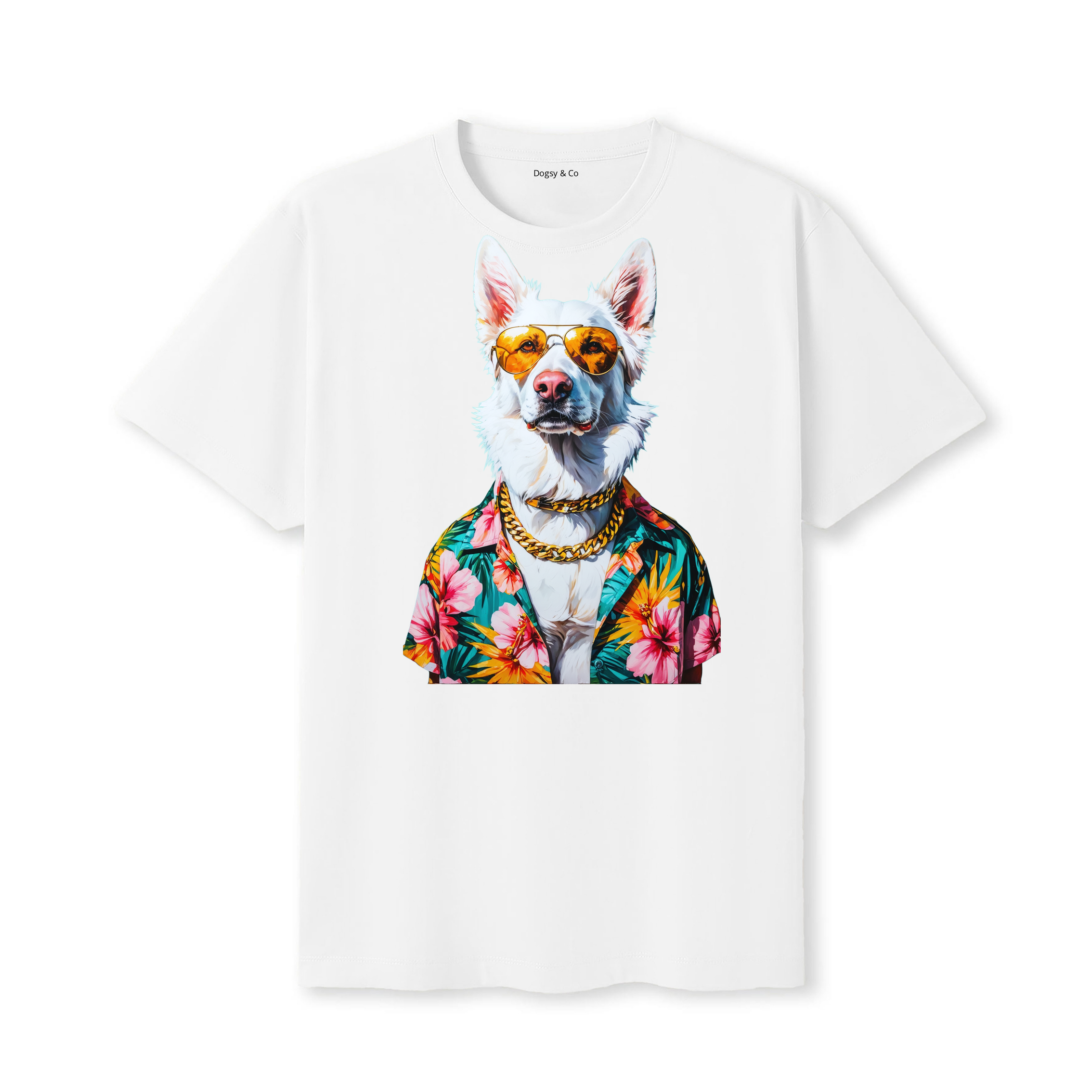 White Swiss Shepherd Hawaii Dog T-Shirt - White
