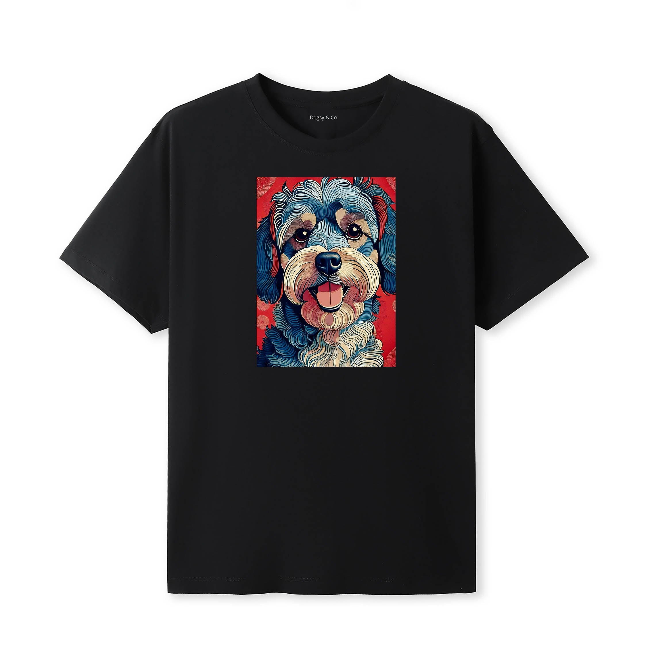 Yorkipoo Hokusai Dog Portrait T-Shirt Black