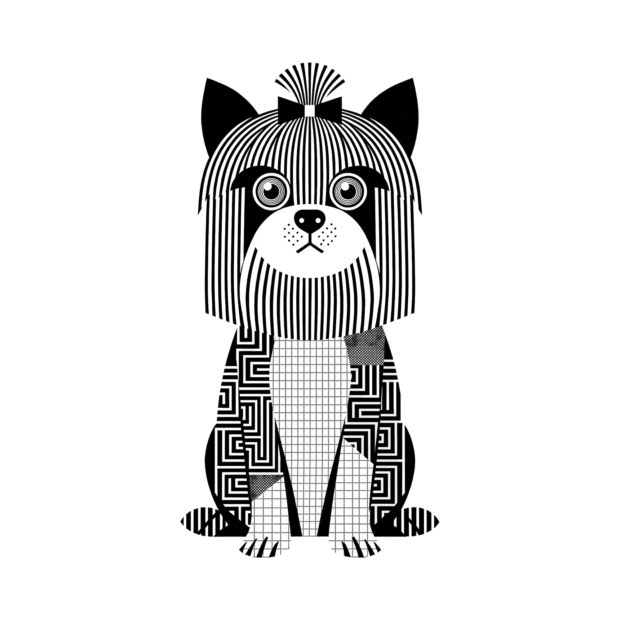 Yorkshire Terrier Geometric Line Art - White